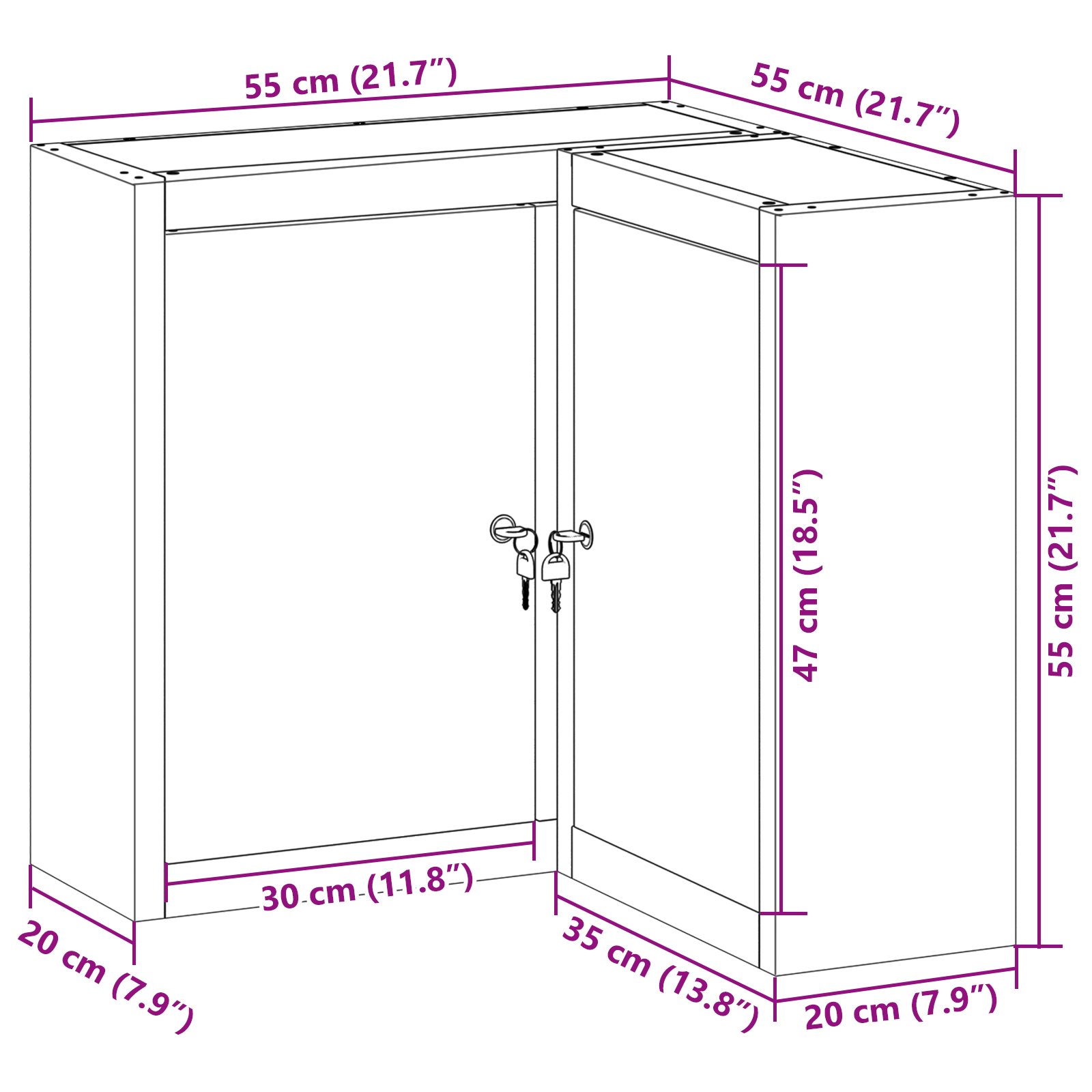Corner Tool Cabinet Wall-Mounted and Lockable Black Steel - Image 10