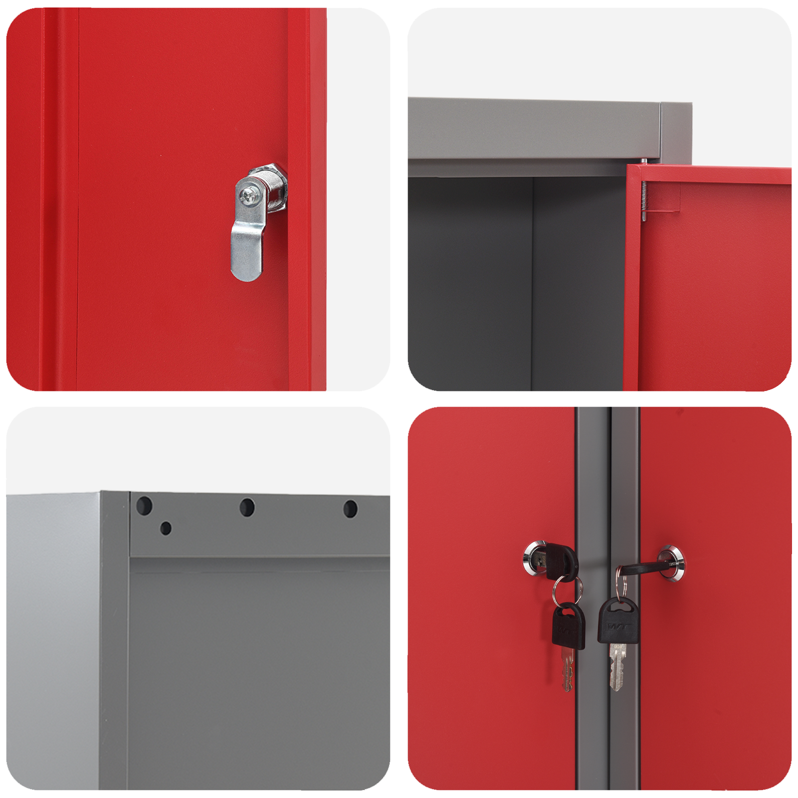 Corner Tool Cabinet Wall-Mounted and Lockable Red Steel - Image 8
