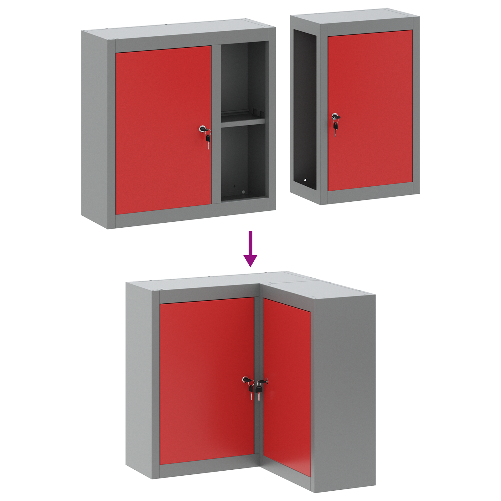 Corner Tool Cabinet Wall-Mounted and Lockable Red Steel - Image 9