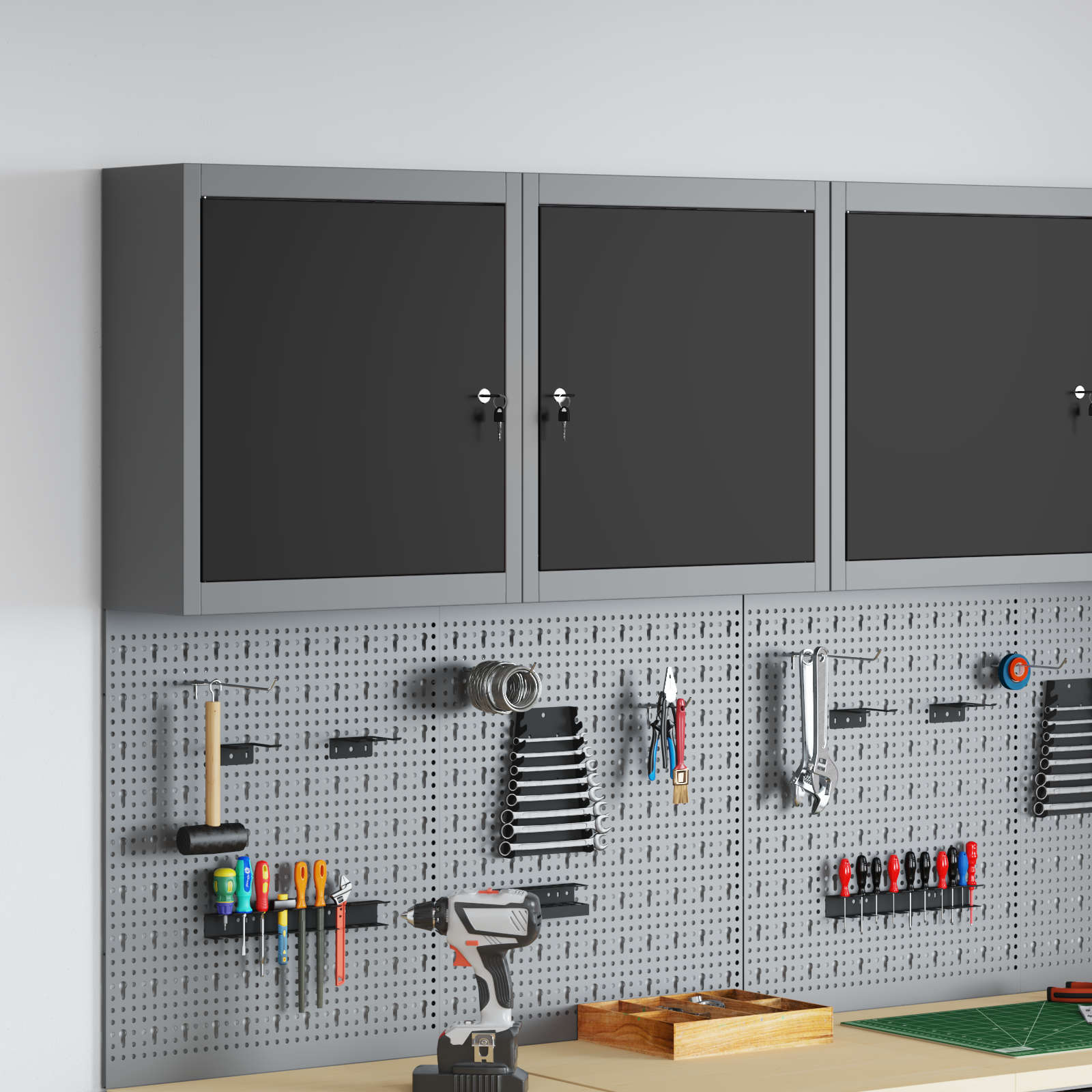 Tool Cabinet Wall-Mounted Black 50x20x55 cm Steel