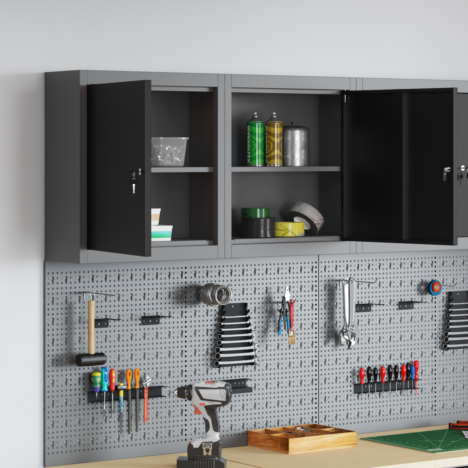 Tool Cabinet Wall-Mounted Black 50x20x55 cm Steel - Image 4
