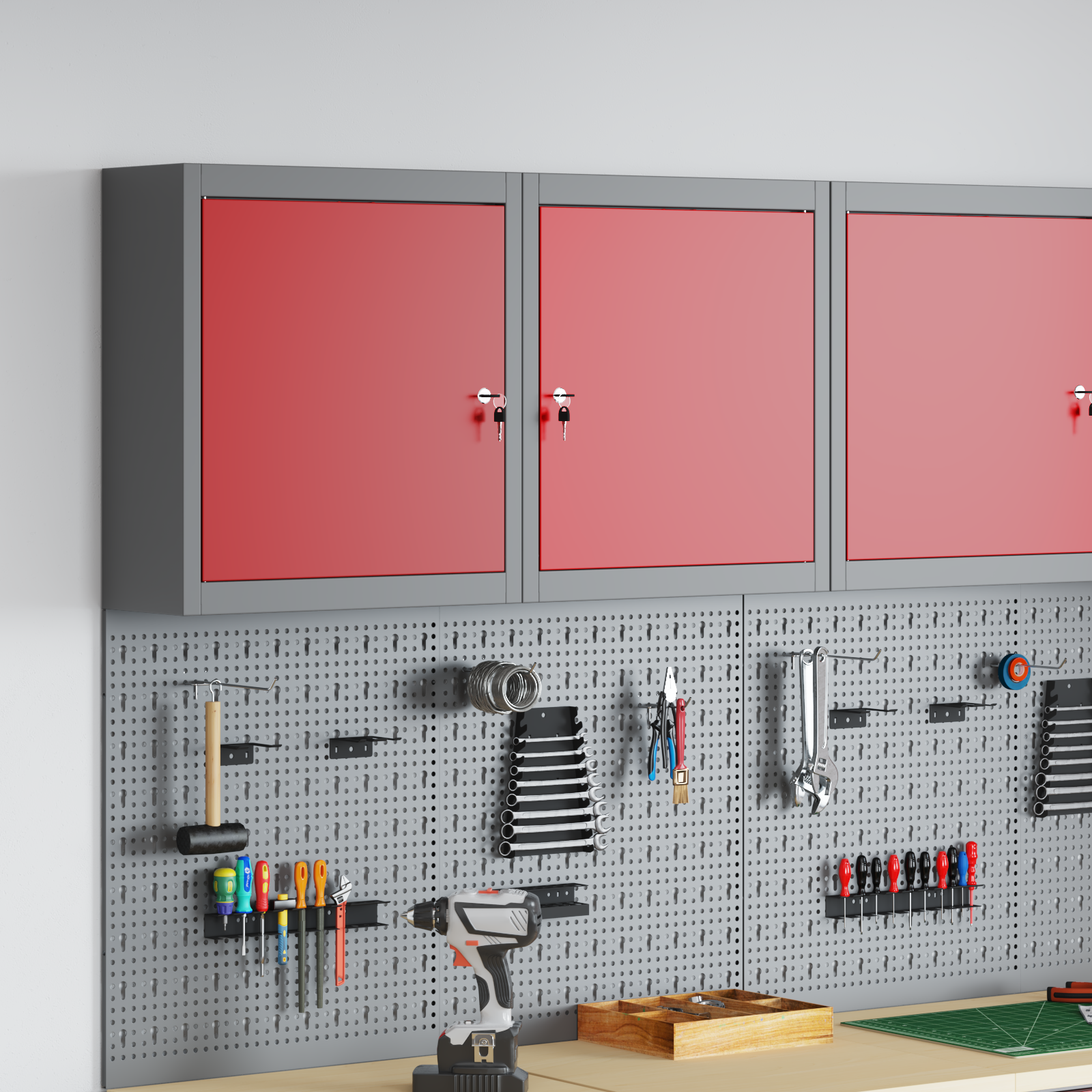 Tool Cabinet Wall-Mounted Red 50x20x55 cm Steel