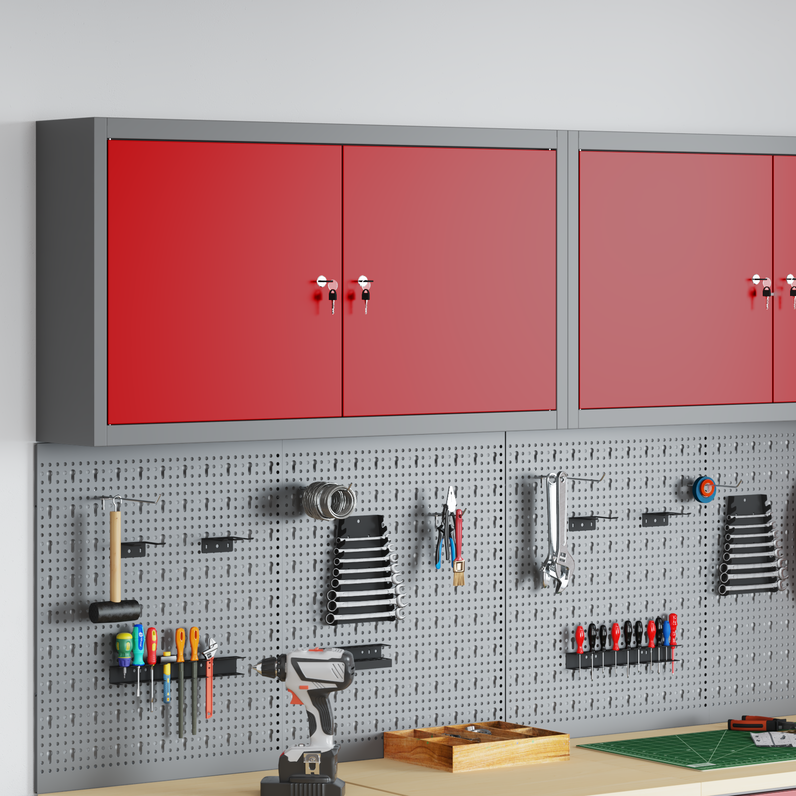 Tool Cabinet Wall-Mounted Red 100x20x55 cm Steel