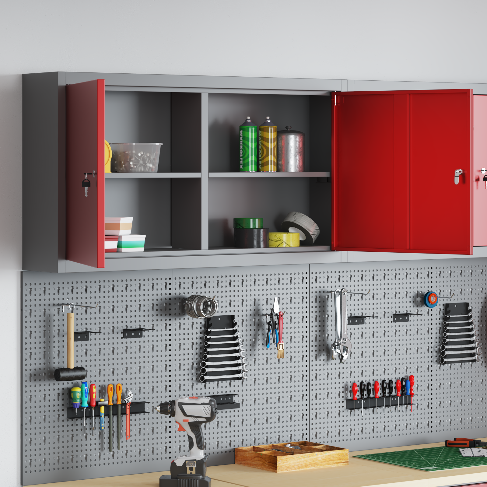 Tool Cabinet Wall-Mounted Red 100x20x55 cm Steel - Image 4