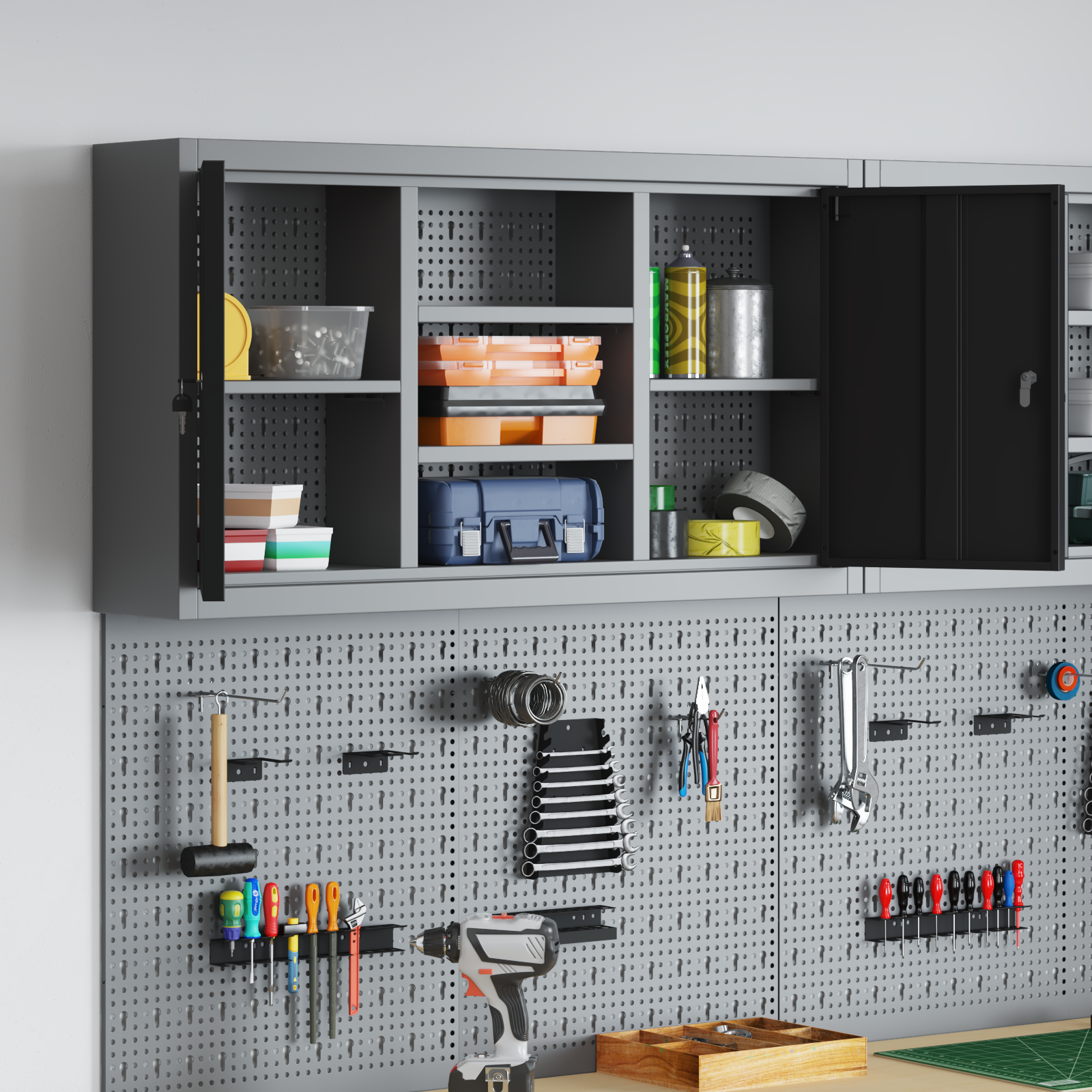 Tool Cabinet Wall-Mounted with Pegboard Black 100x20x55 cm Steel - Image 4