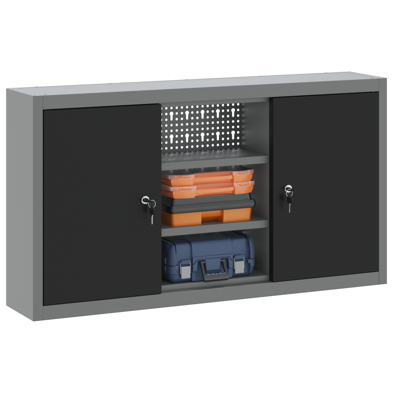 Tool Cabinet Wall-Mounted with Pegboard Black 100x20x55 cm Steel - Image 3