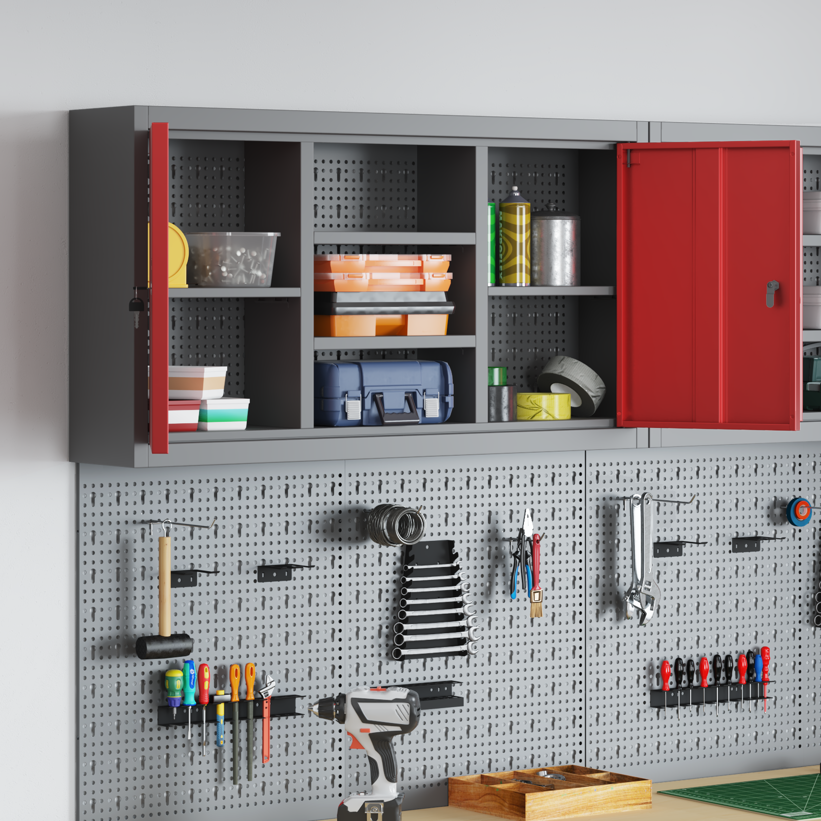 Tool Cabinet Wall-Mounted with Pegboard Red 100x20x55 cm Steel - Image 4