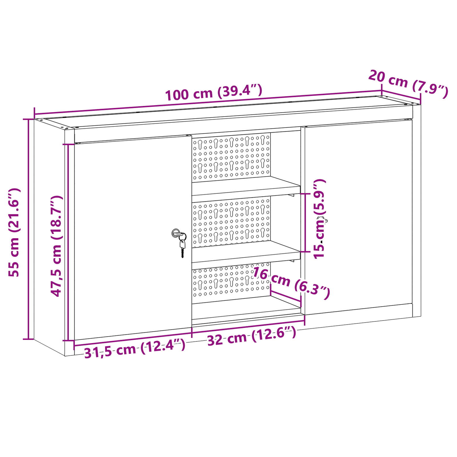 Tool Cabinet Wall-Mounted with Pegboard Red 100x20x55 cm Steel - Image 10