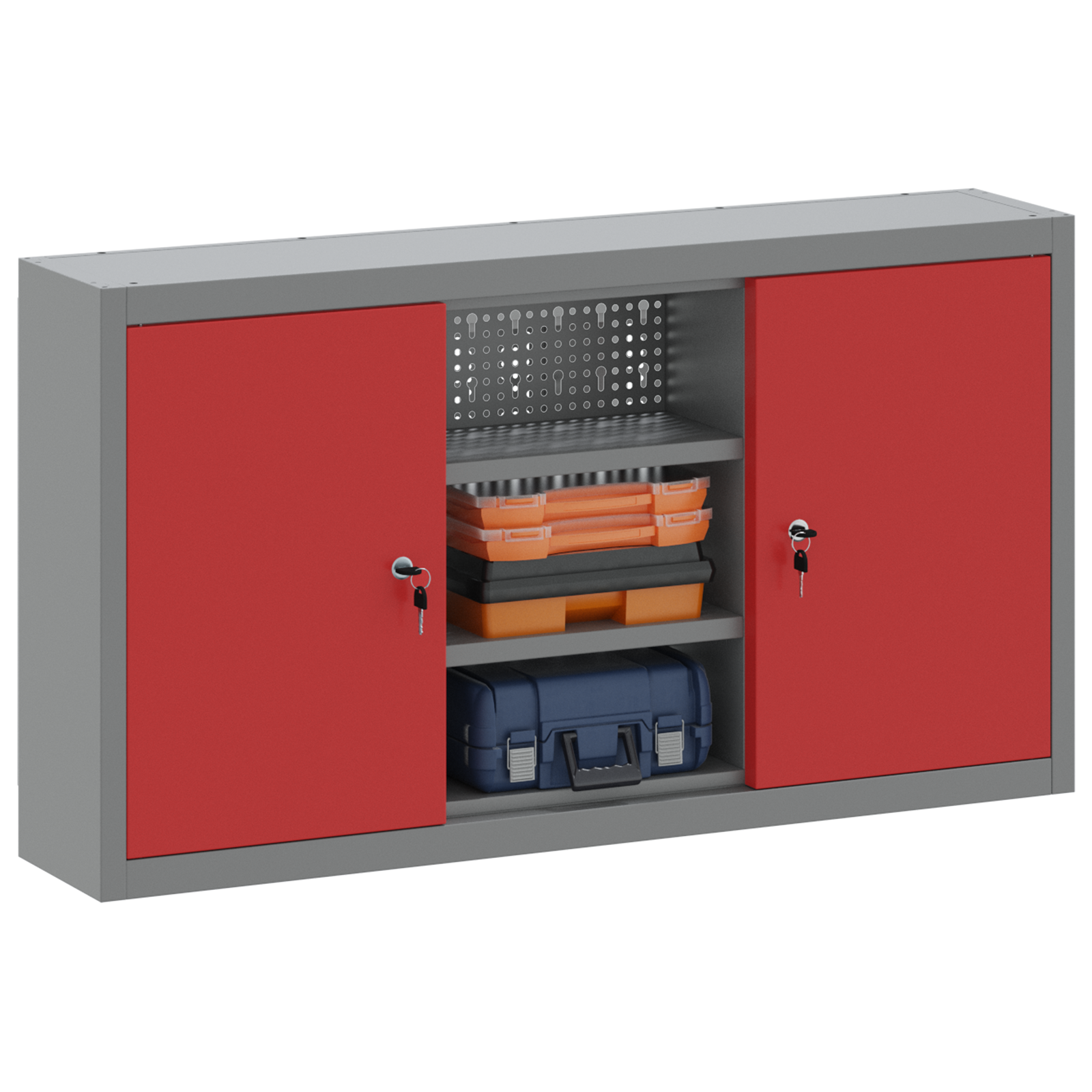 Tool Cabinet Wall-Mounted with Pegboard Red 100x20x55 cm Steel - Image 3