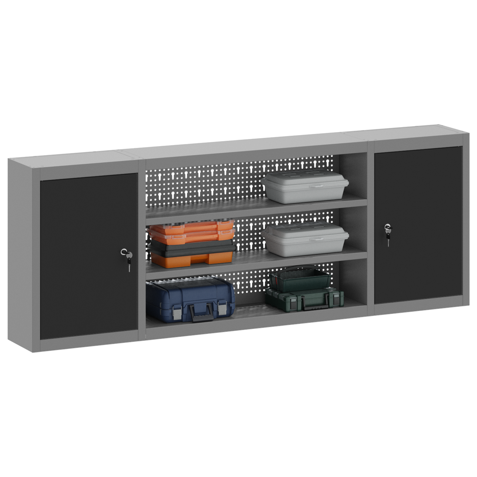 Tool Cabinet Wall-Mounted with Pegboard Black 150x20x55 cm Steel - Image 3