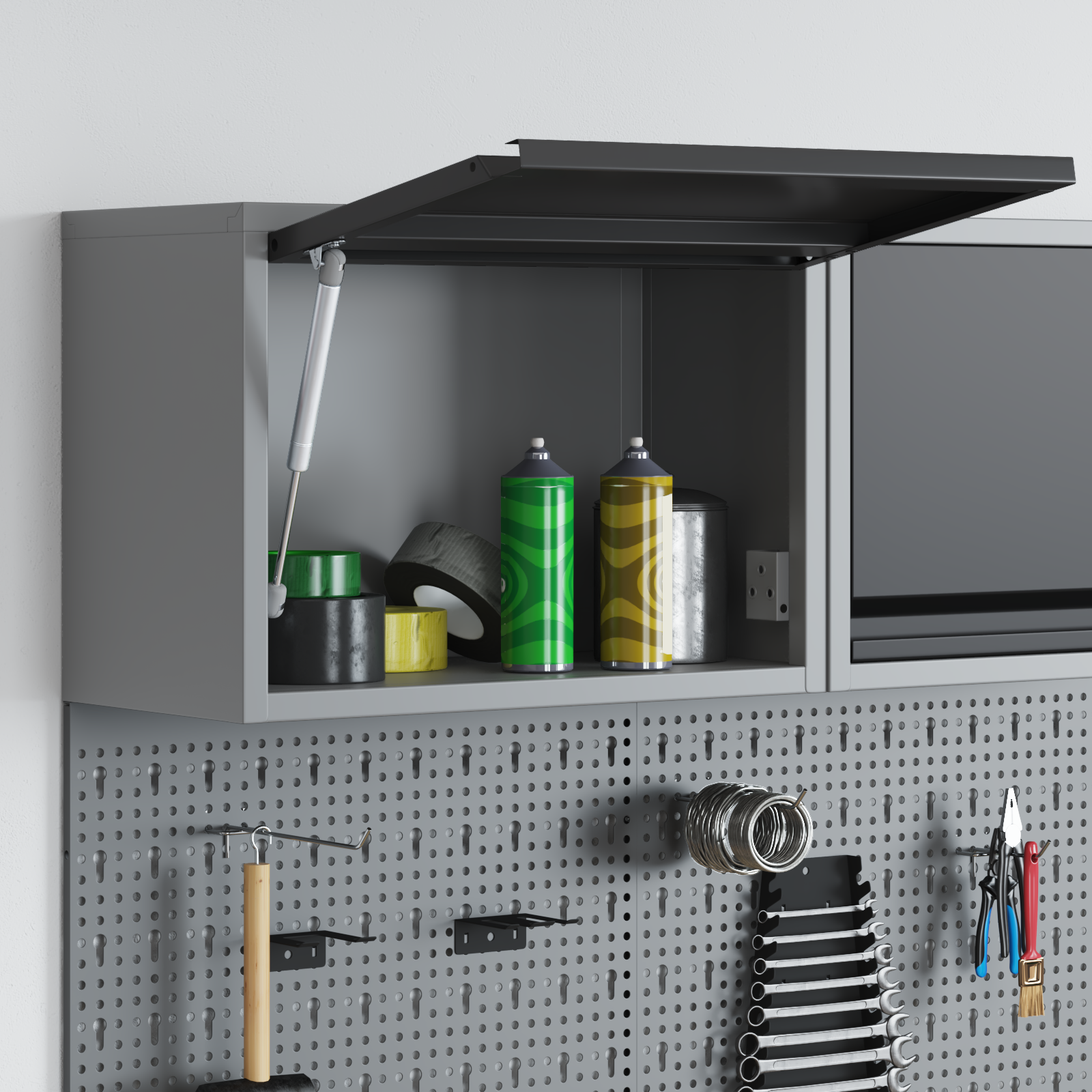 Wall-Mounted Tool Cabinet with Gas-Lift Door - Black - 50 x 25 x 35 cm - Image 3
