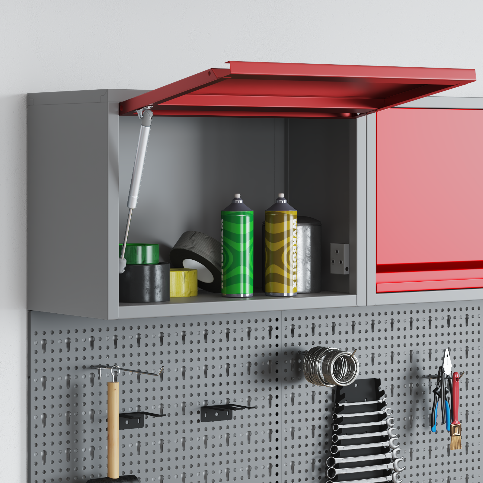 Wall-Mounted Tool Cabinet with Gas-Lift Door in Red, 50x25x35 cm - Image 3