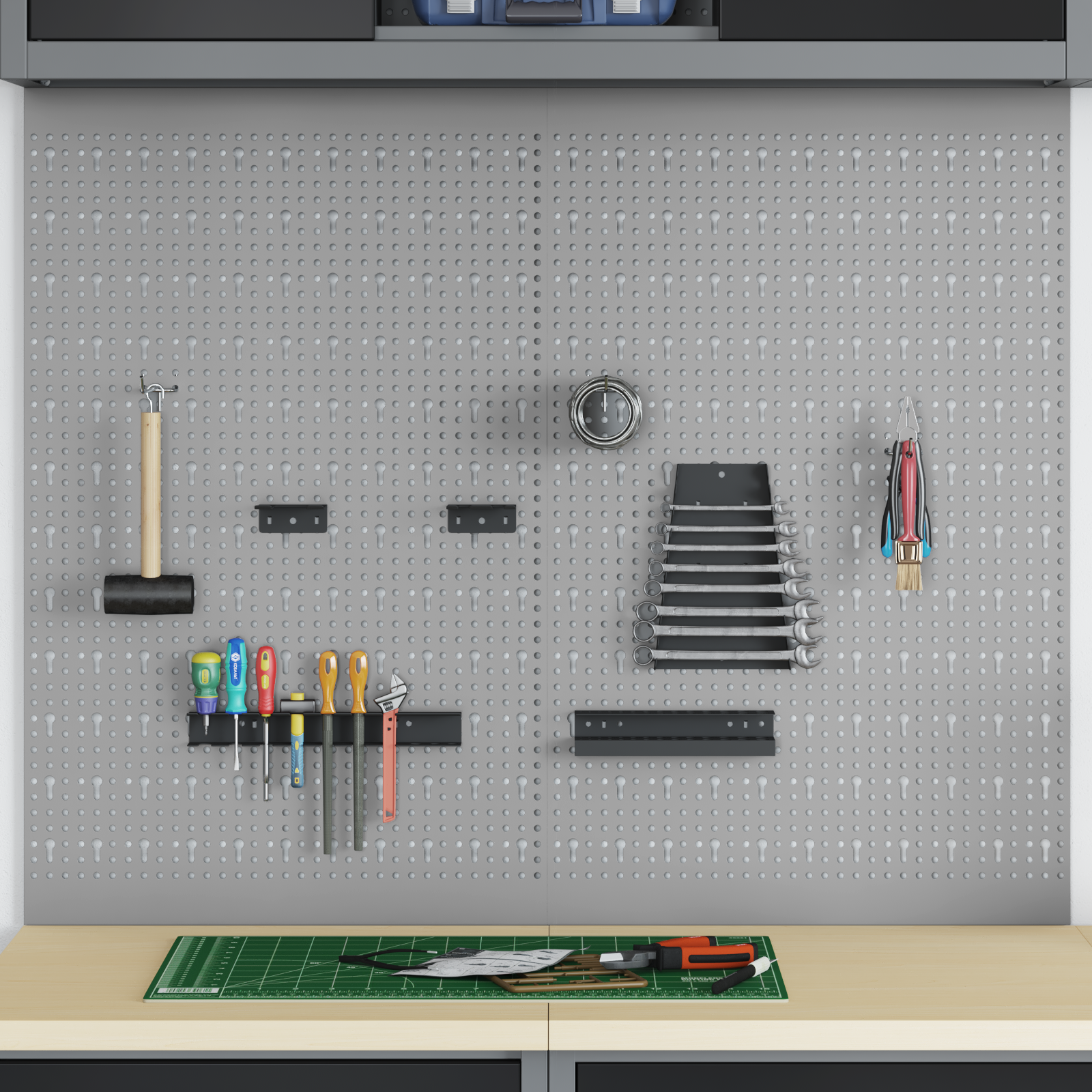 Pegboards 2 Pack with 8 Accessories, Grey, 50x80 cm Steel