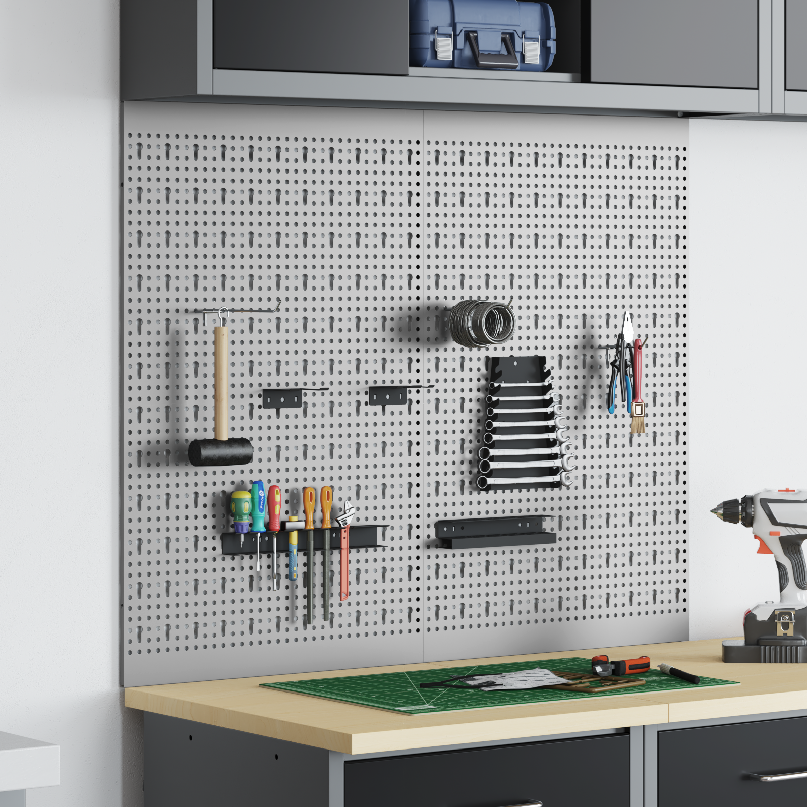 Pegboards 2 Pack with 8 Accessories, Grey, 50x80 cm Steel - Image 3