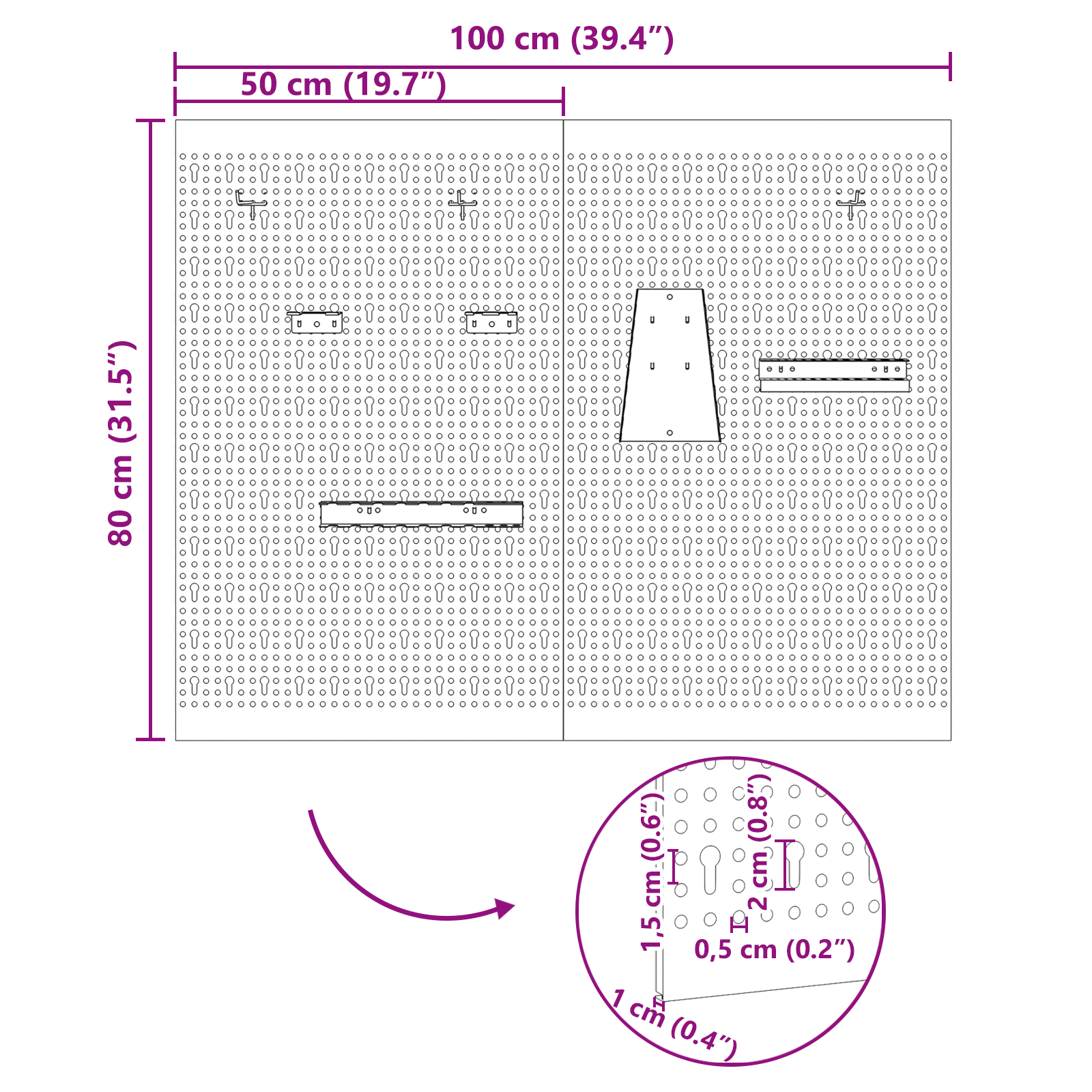Pegboards 2 Pack with 8 Accessories, Grey, 50x80 cm Steel - Image 11