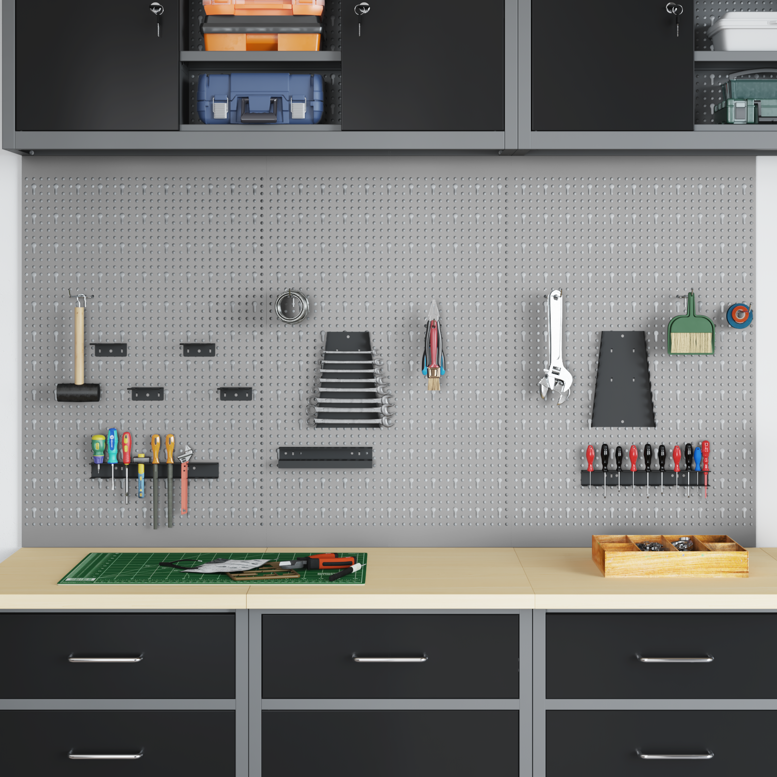 Pegboards 3 pcs with 15 Accessories Grey 50x80 cm Steel