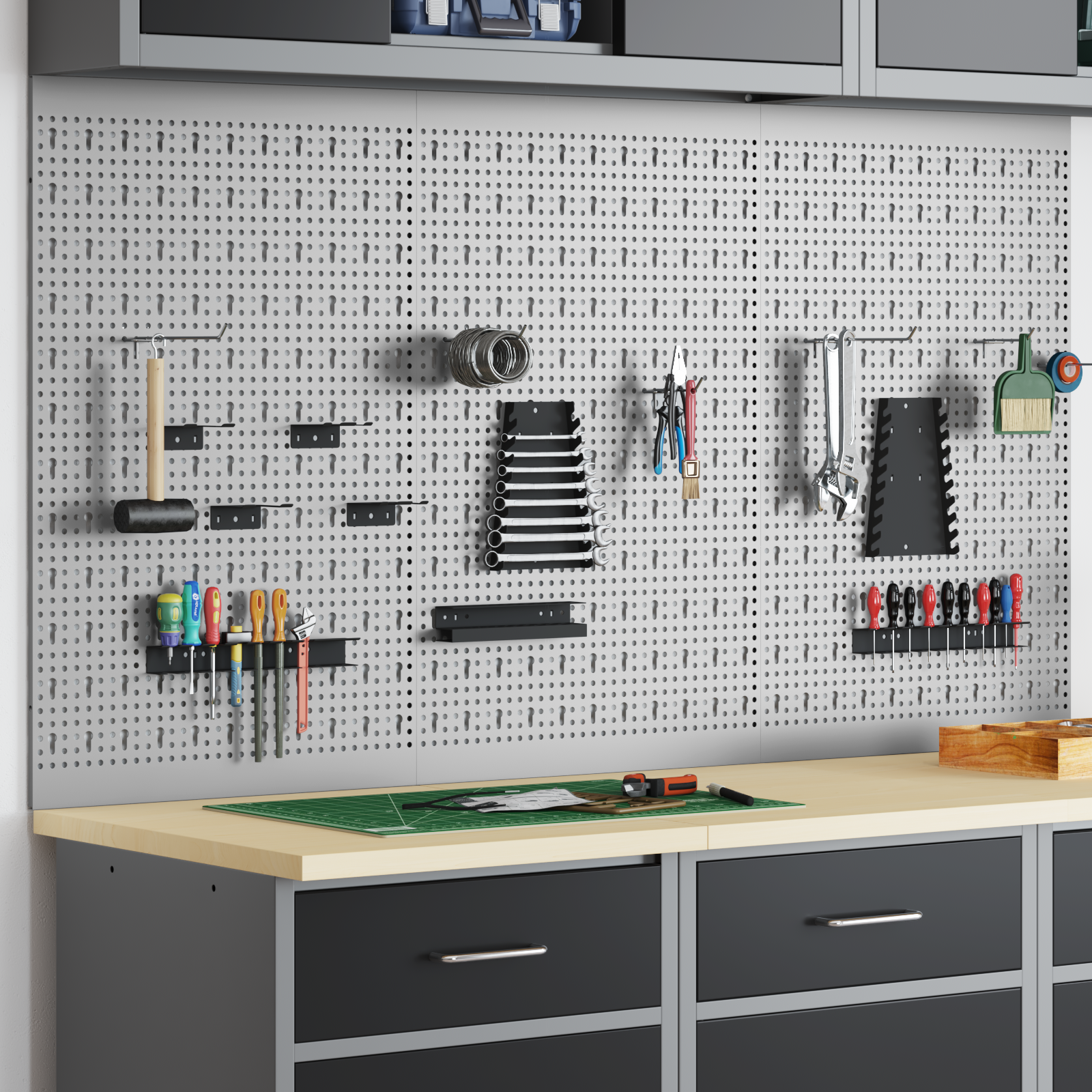 Pegboards 3 pcs with 15 Accessories Grey 50x80 cm Steel - Image 3