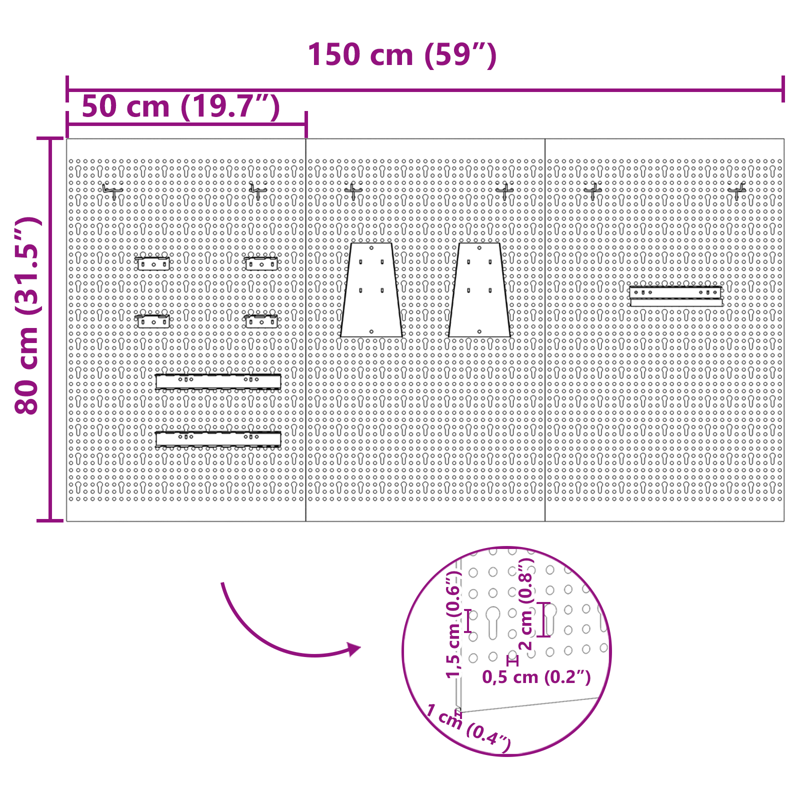 Pegboards 3 pcs with 15 Accessories Grey 50x80 cm Steel - Image 11
