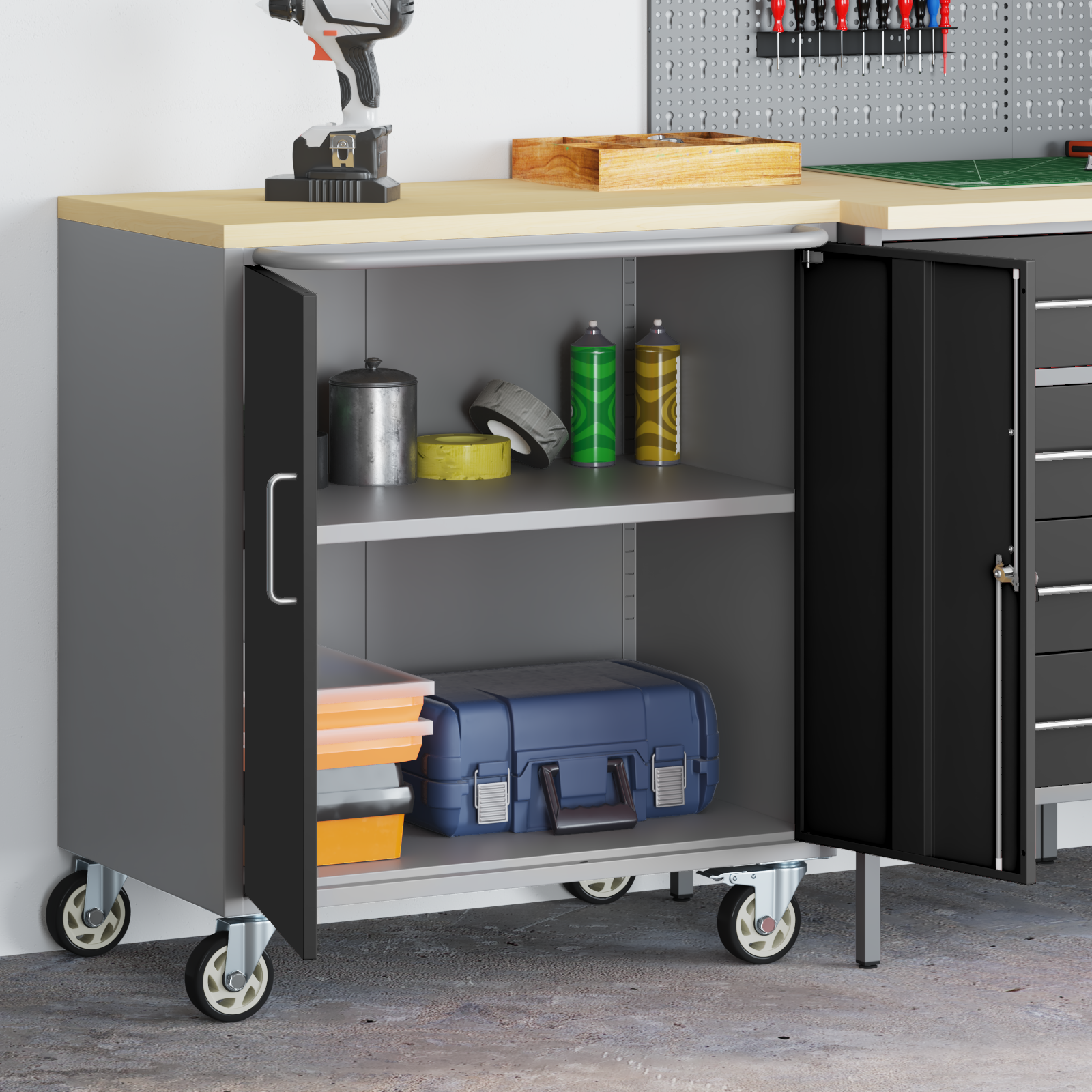 Thumbnail - vidaXL Werkzeugschrank mit Rollen Abschließbar Schwarz 75x45x85 cm