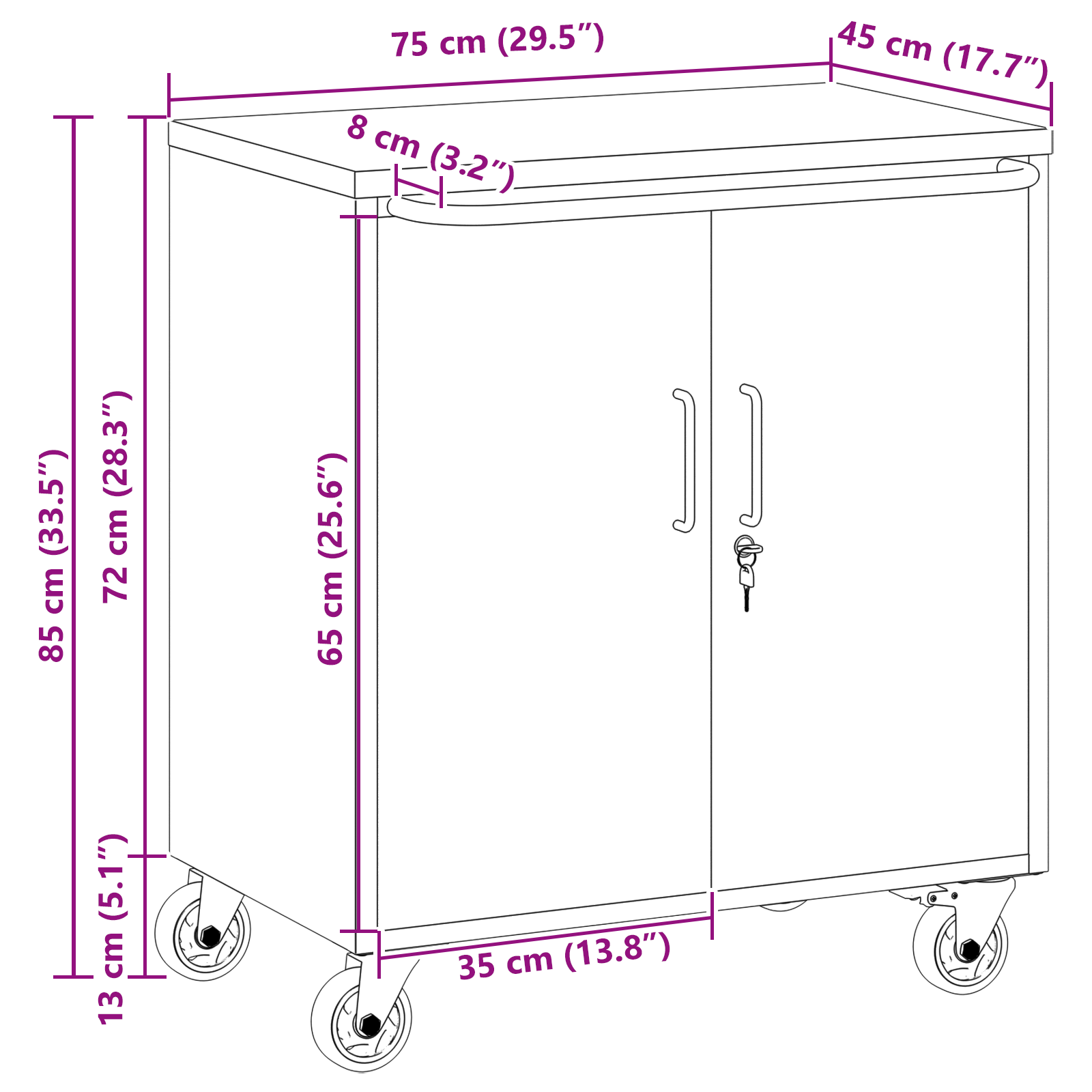 Tool Cabinet with Wheels and Lockable Black 75x45x85 cm Steel - Image 10