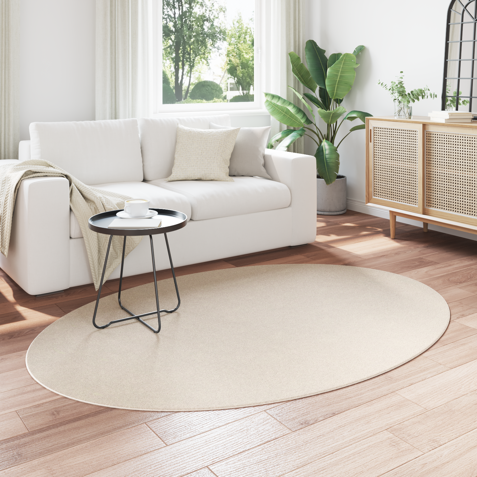 Rugs Beige Polyester 140 x 200 cm Non-slip Area Rugs Oval - Image 3
