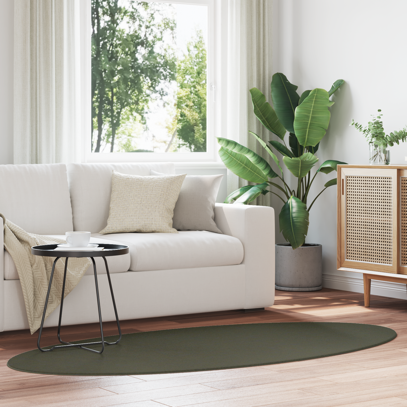 'HUARTE' Forest Green Oval Rug 100x200 cm