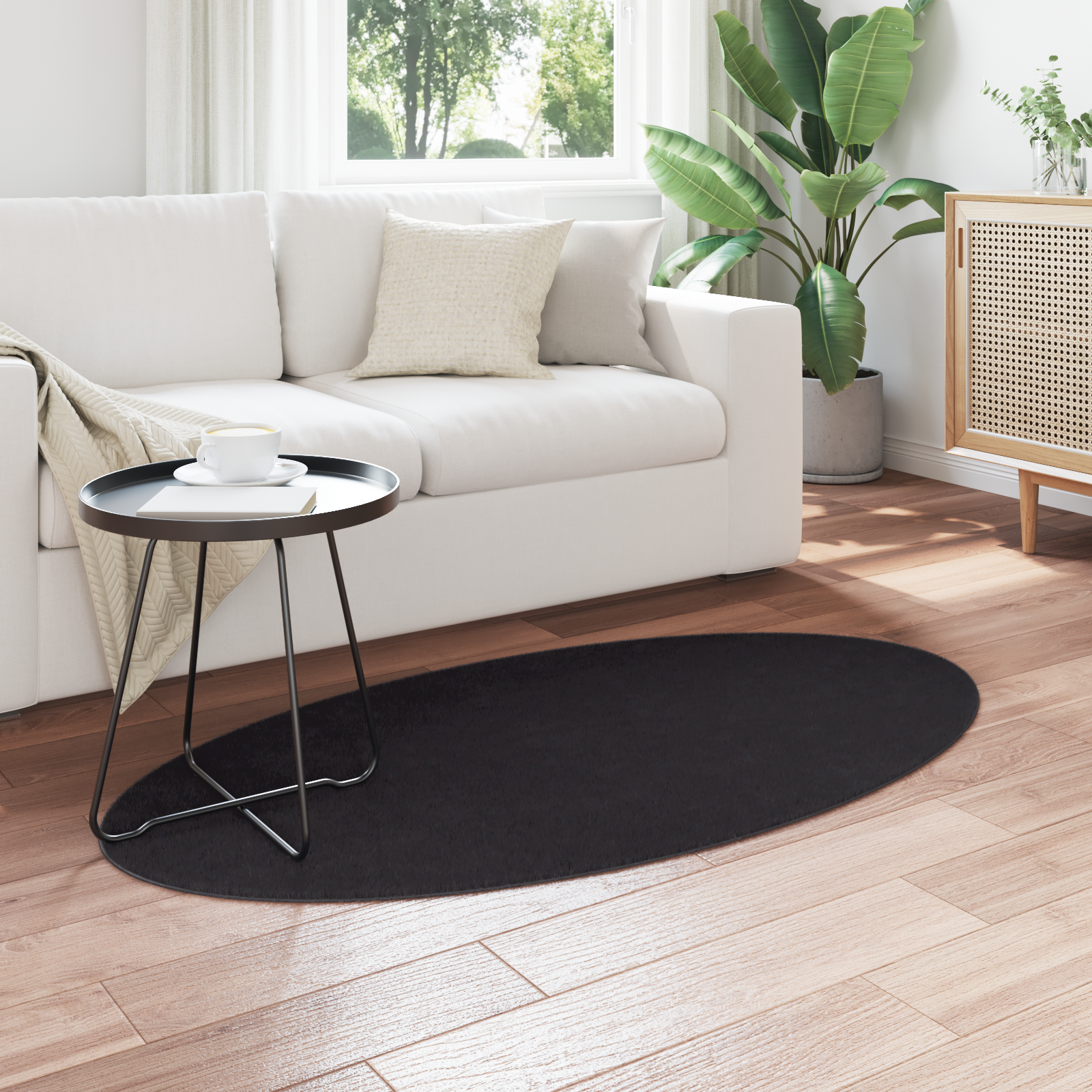Vloerkleden Ovaal HUARTE Zwart 80 x 150 cm 100% Polyester