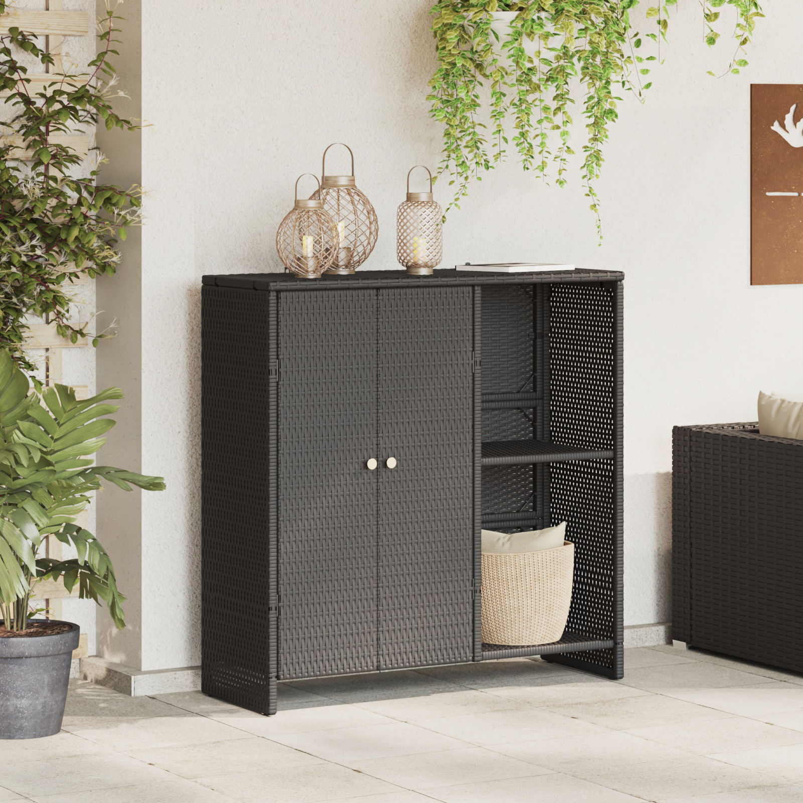 Storage Cabinet Black 100x36x102 cm Rattan