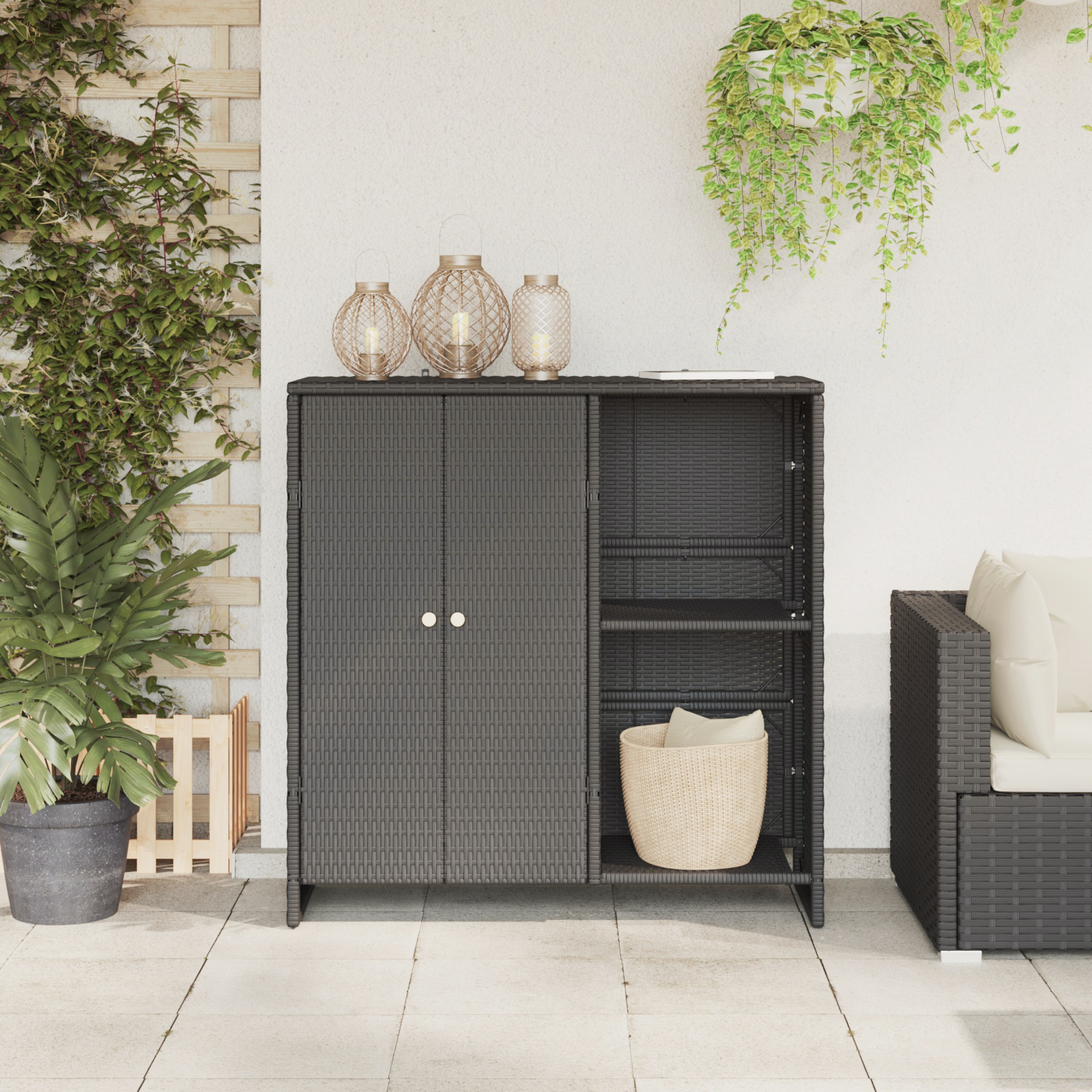Storage Cabinet Black 100x36x102 cm Rattan - Image 3