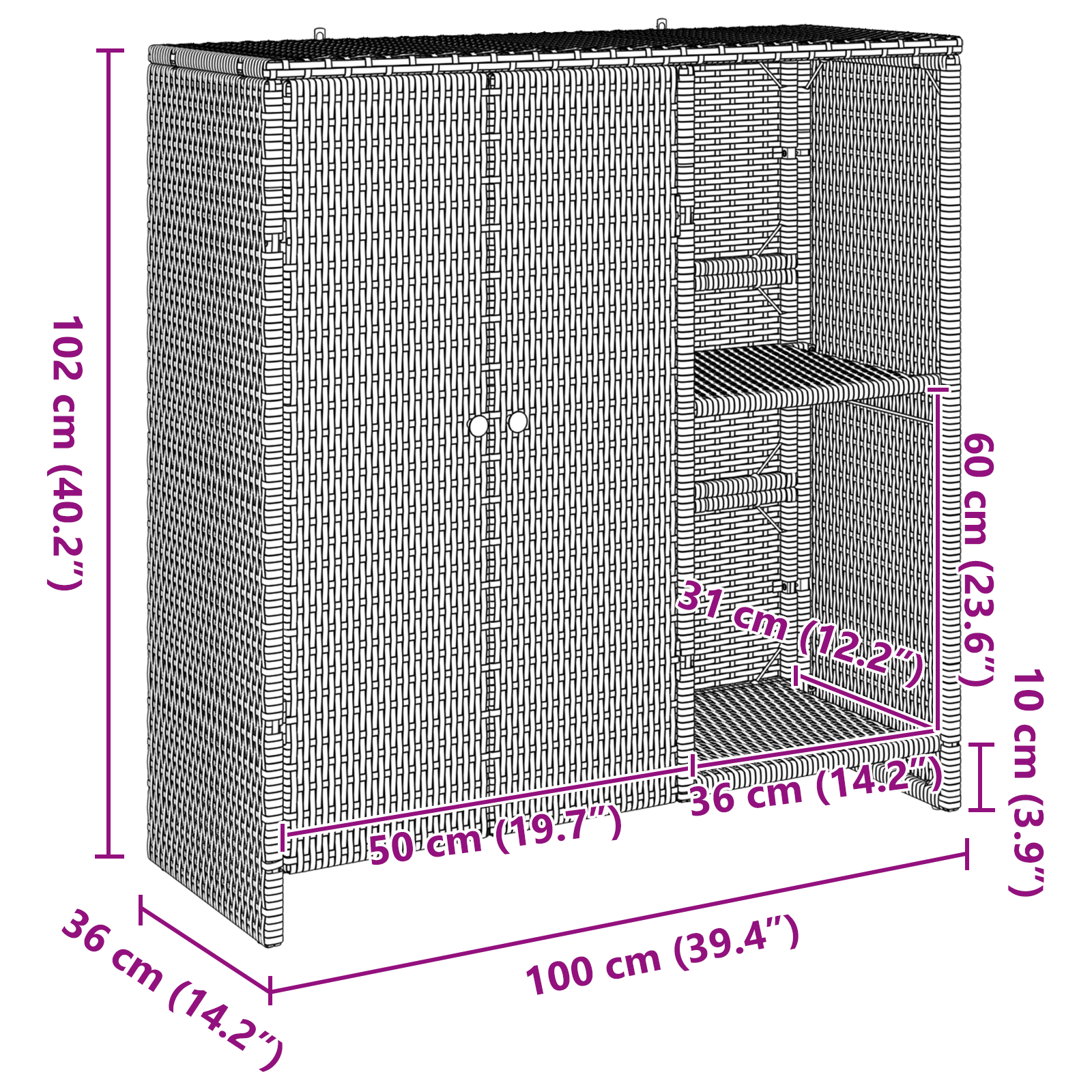 Storage Cabinet Black 100x36x102 cm Rattan - Image 10