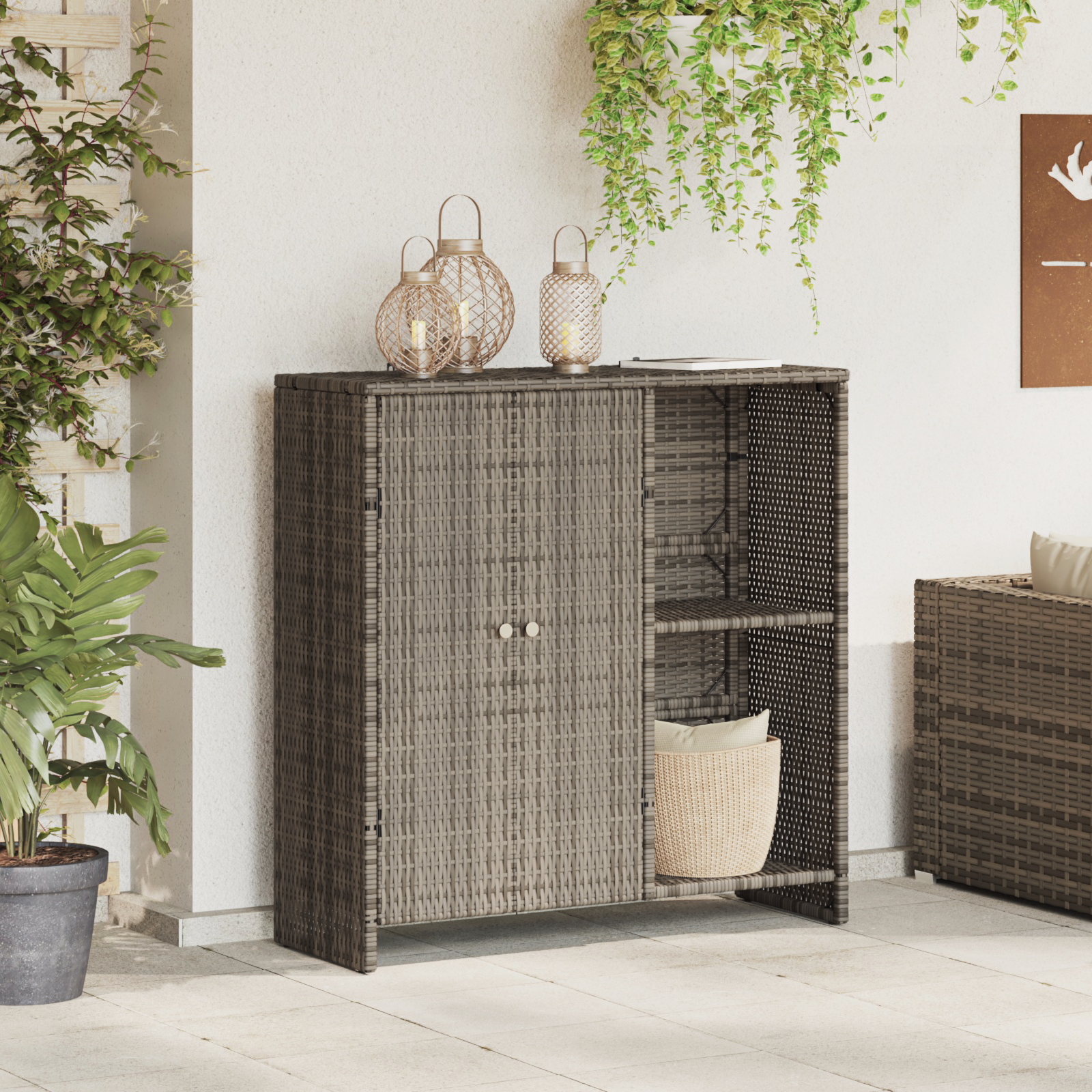 Storage Cabinet Grey 100x36x102 cm Rattan
