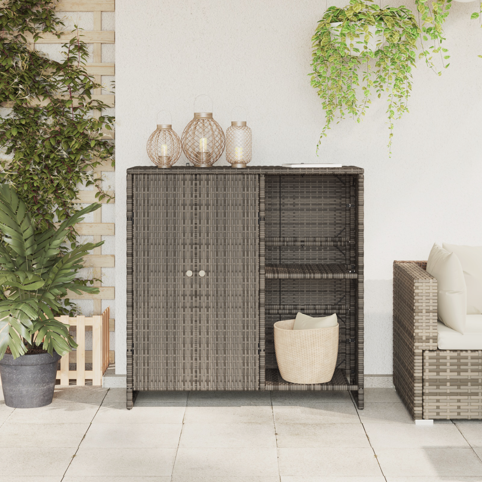 Storage Cabinet Grey 100x36x102 cm Rattan - Image 3