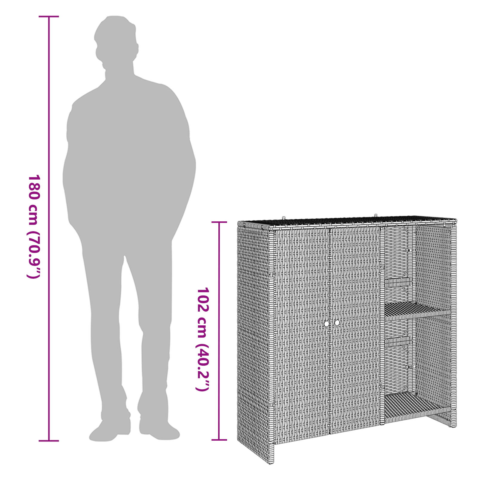 Storage Cabinet Grey 100x36x102 cm Rattan - Image 11