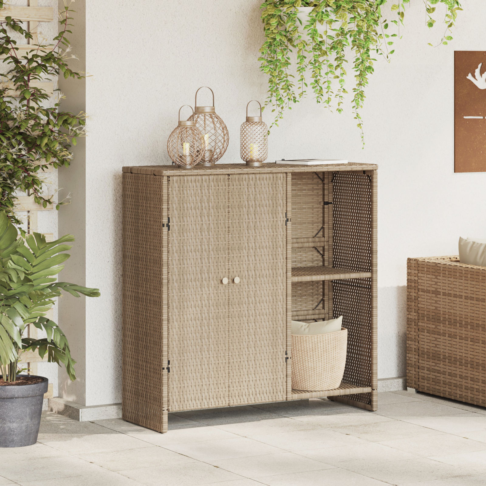 Storage Cabinet Beige 100x36x102 cm Rattan
