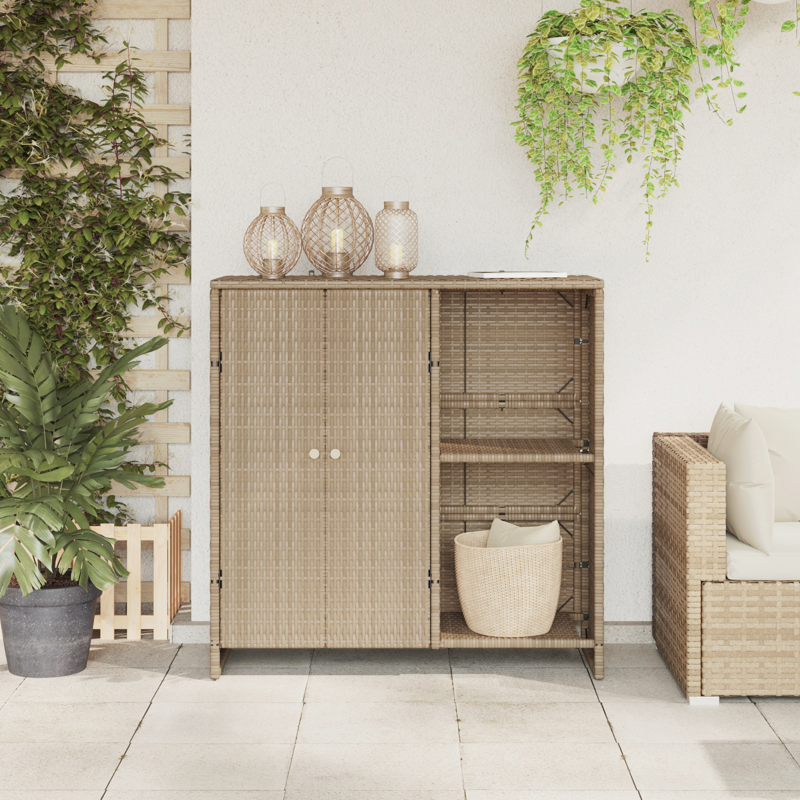 Storage Cabinet Beige 100x36x102 cm Rattan - Image 3