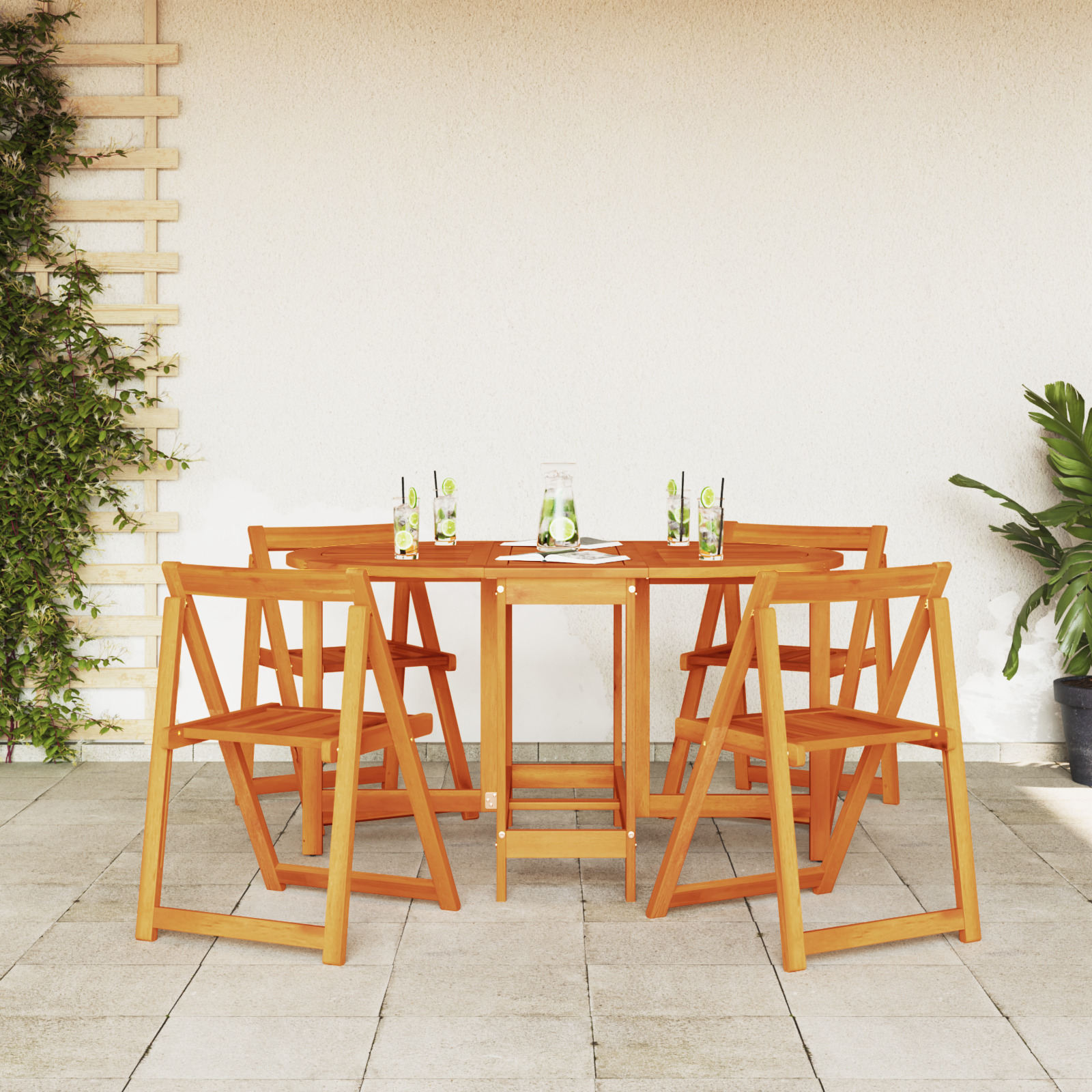 5 Piece Butterfly Garden Dining Set - Foldable Solid Wood Acacia - Image 4