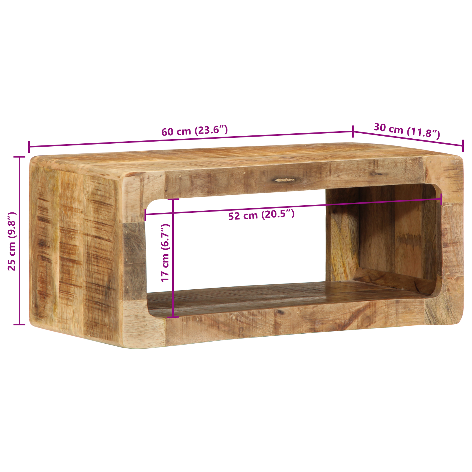 TV Wall Cabinet 60x30x25 cm Solid Wood Rough Mango - Image 11