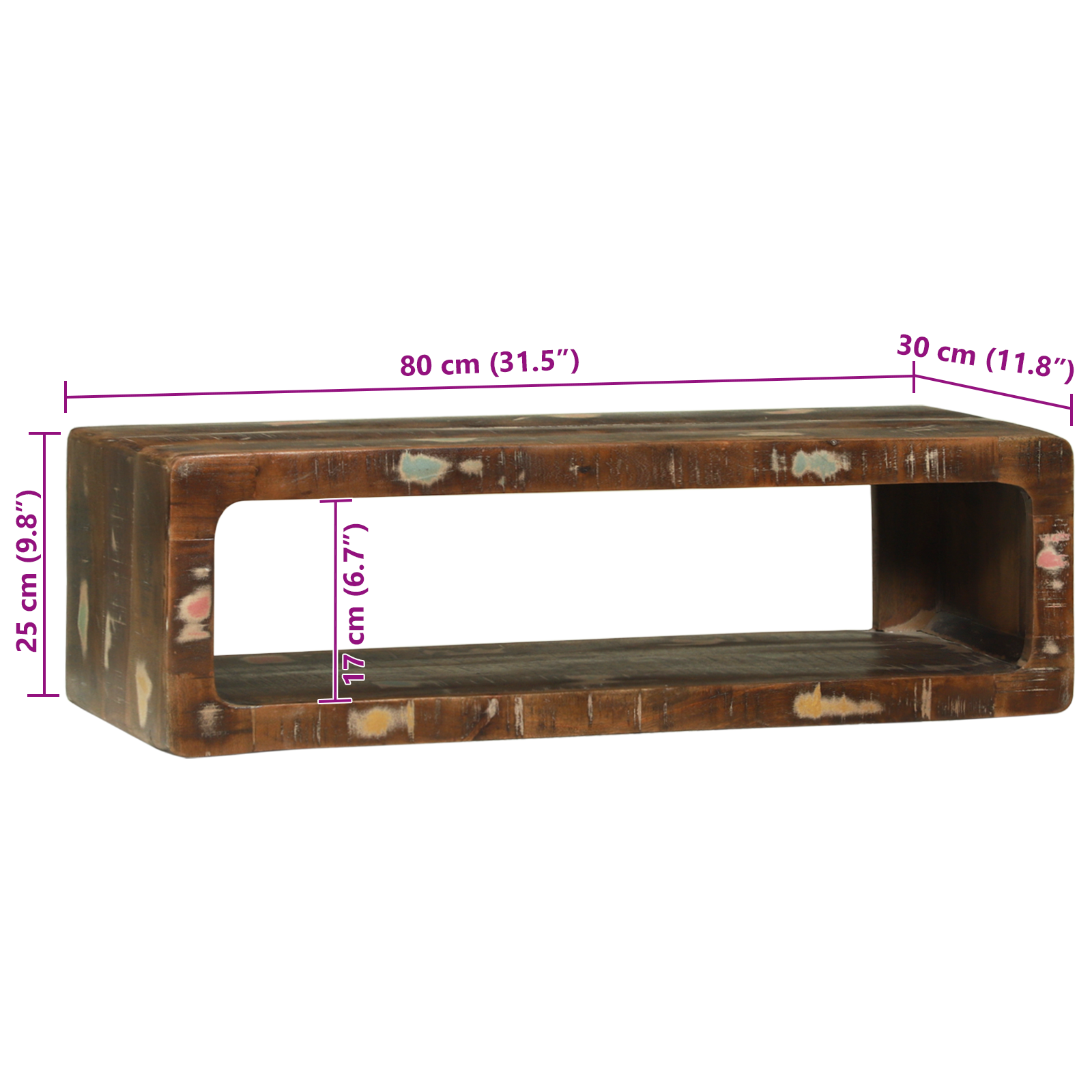 TV Cabinet Multicolour 80x30x25 cm Solid Wood Reclaimed - Image 11