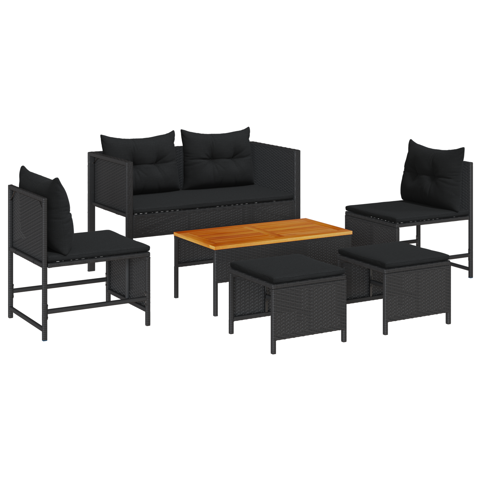 Outdoor Sofa Set - Black Rattan, Wood Medium Durable - Image 2