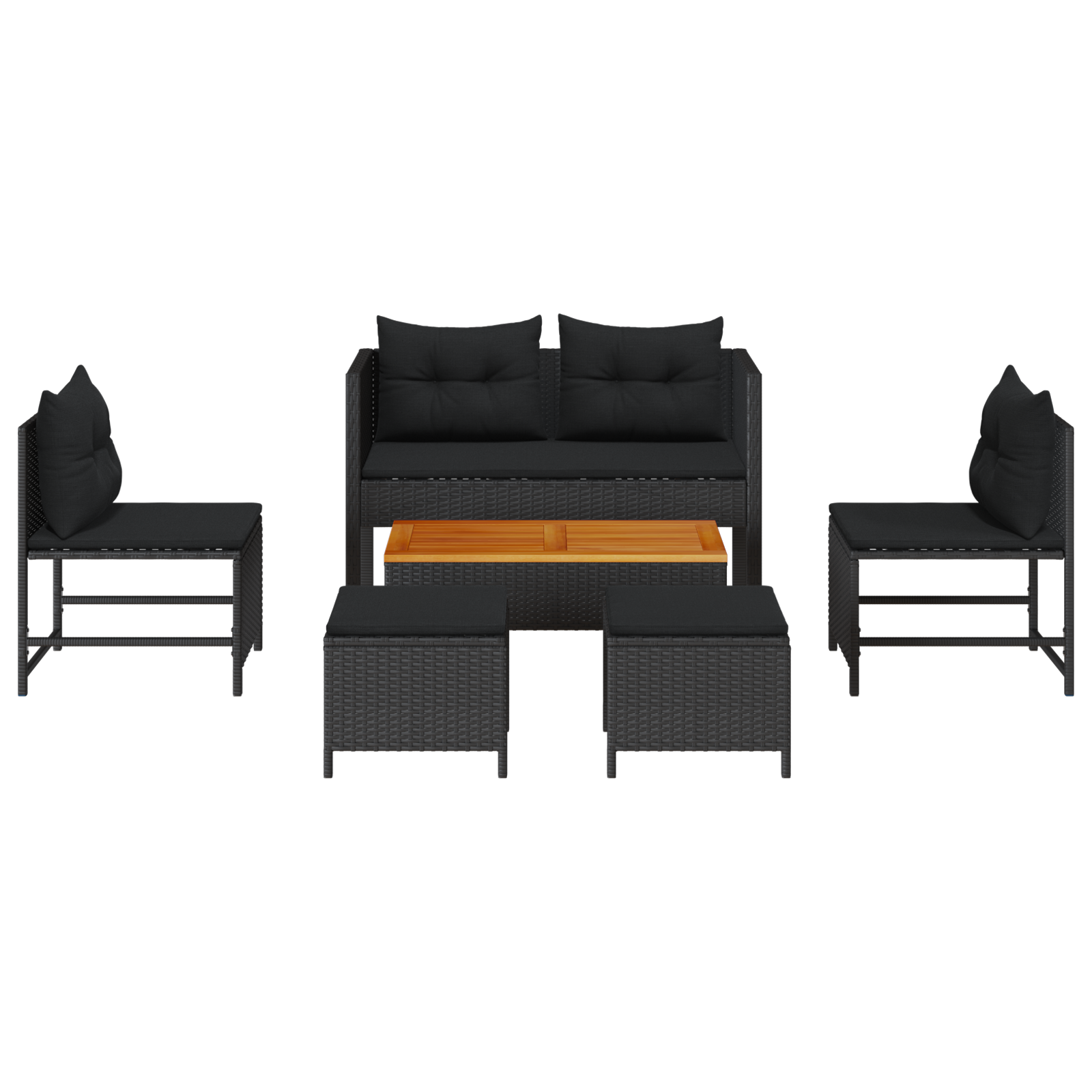 Outdoor Sofa Set - Black Rattan, Wood Medium Durable - Image 8