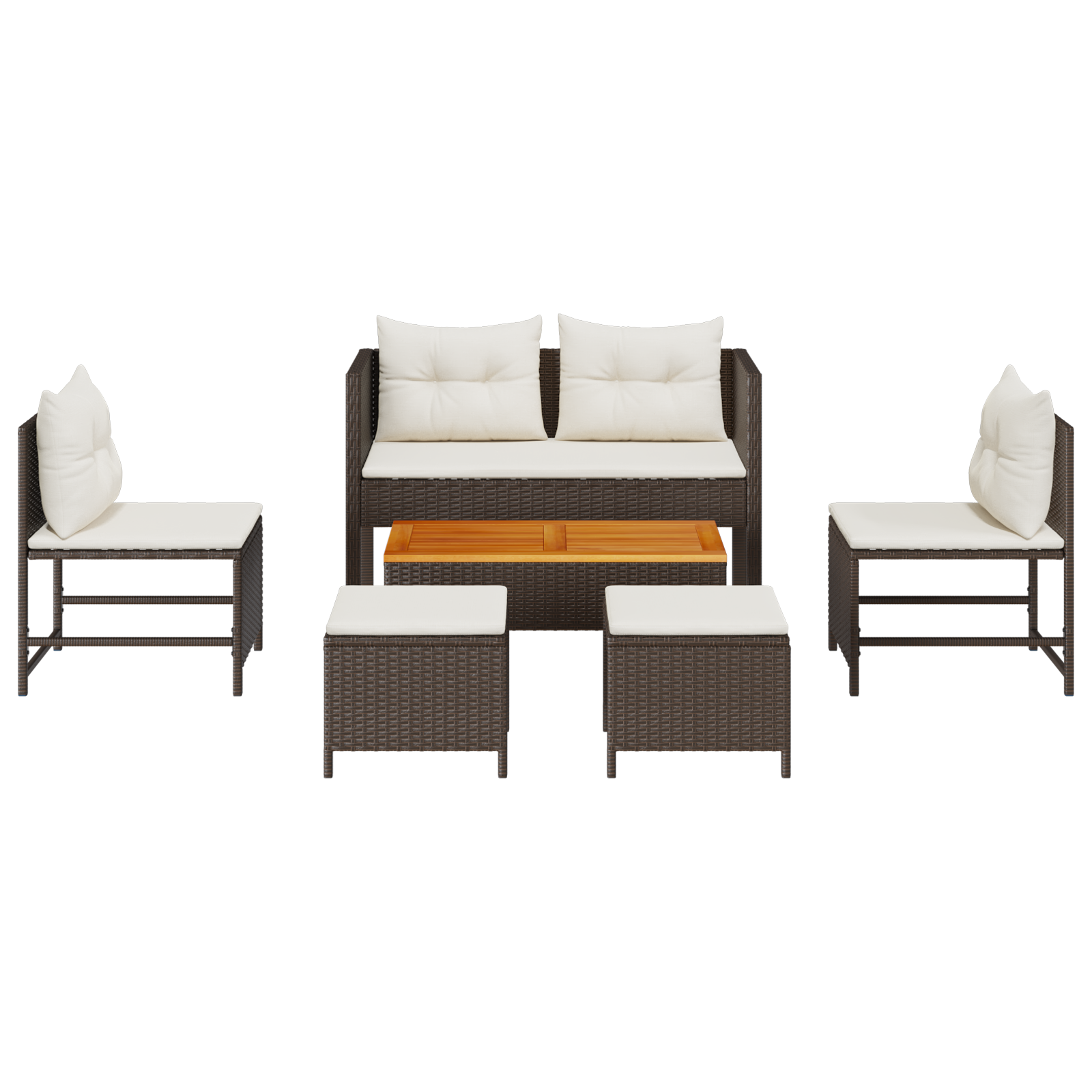 Outdoor Sofa Set Brown and Cream Rattan, Wood, Fabric Medium - Image 8