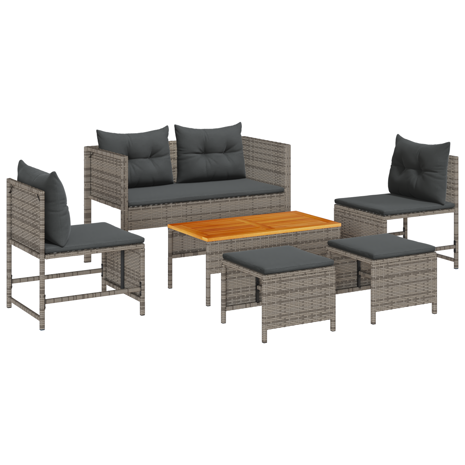 Outdoor Sofa Set Grey and dark grey Rattan, tempered glass Medium - Image 2
