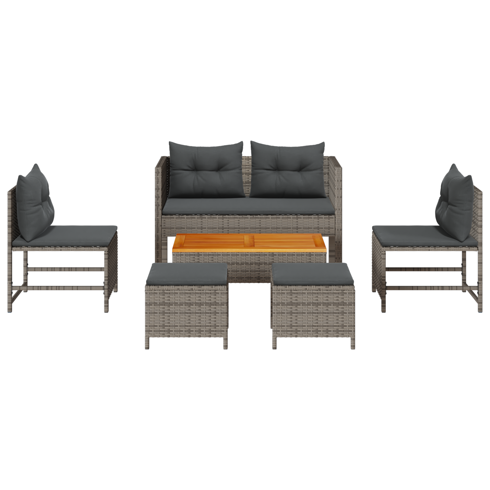 Outdoor Sofa Set Grey and dark grey Rattan, tempered glass Medium - Image 8