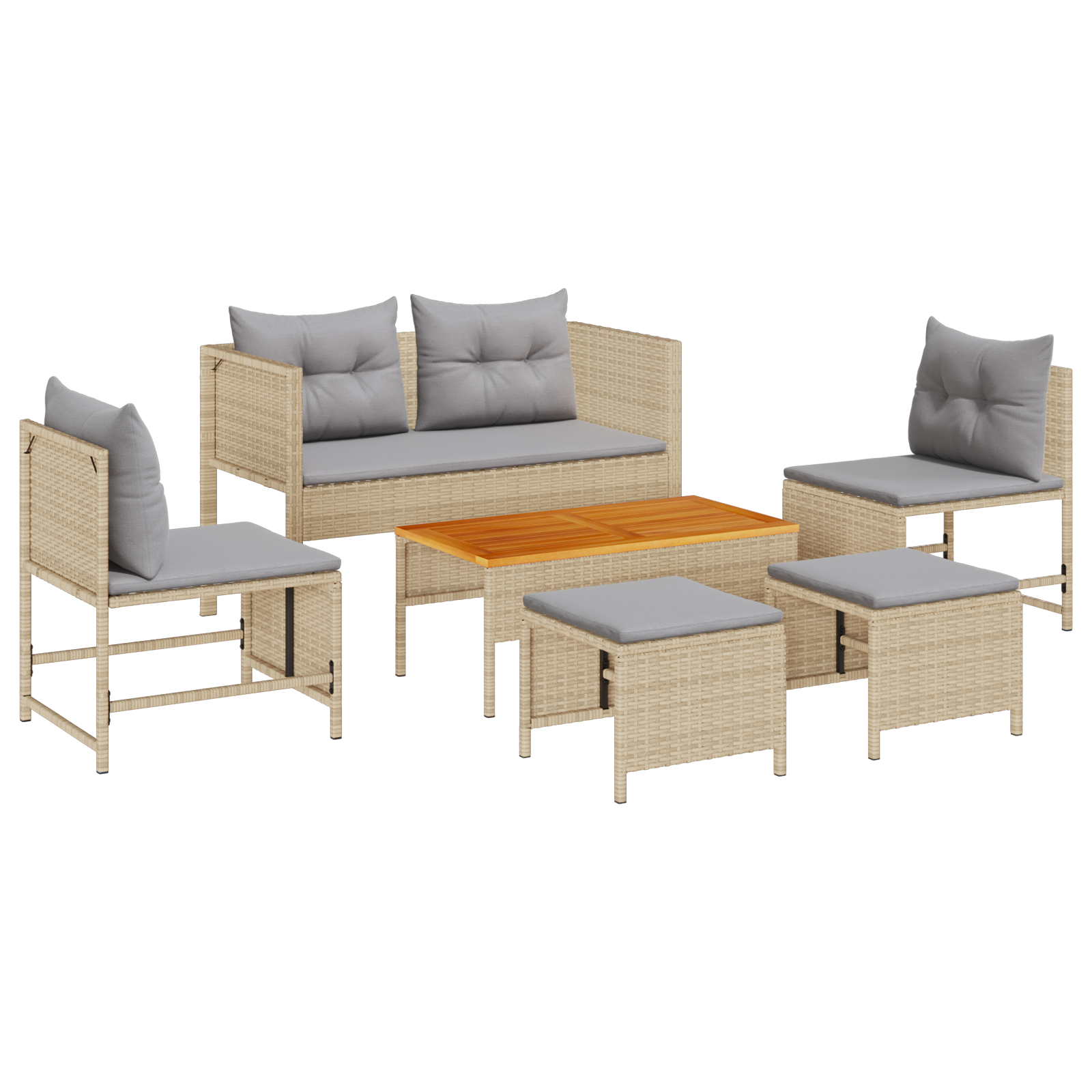 Outdoor Sofa Set Beige and Light Grey Rattan, Fabric Standard - Image 2