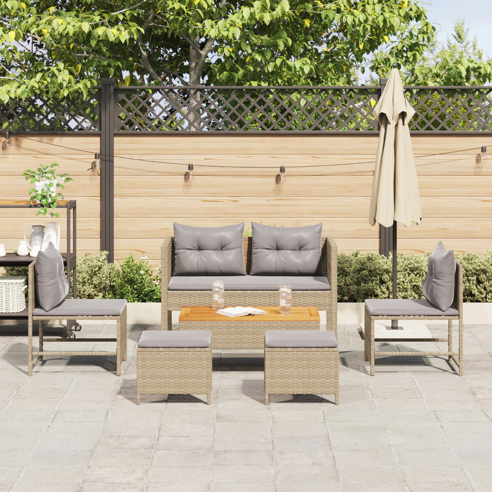 Outdoor Sofa Set Beige and Light Grey Rattan, Fabric Standard - Image 3