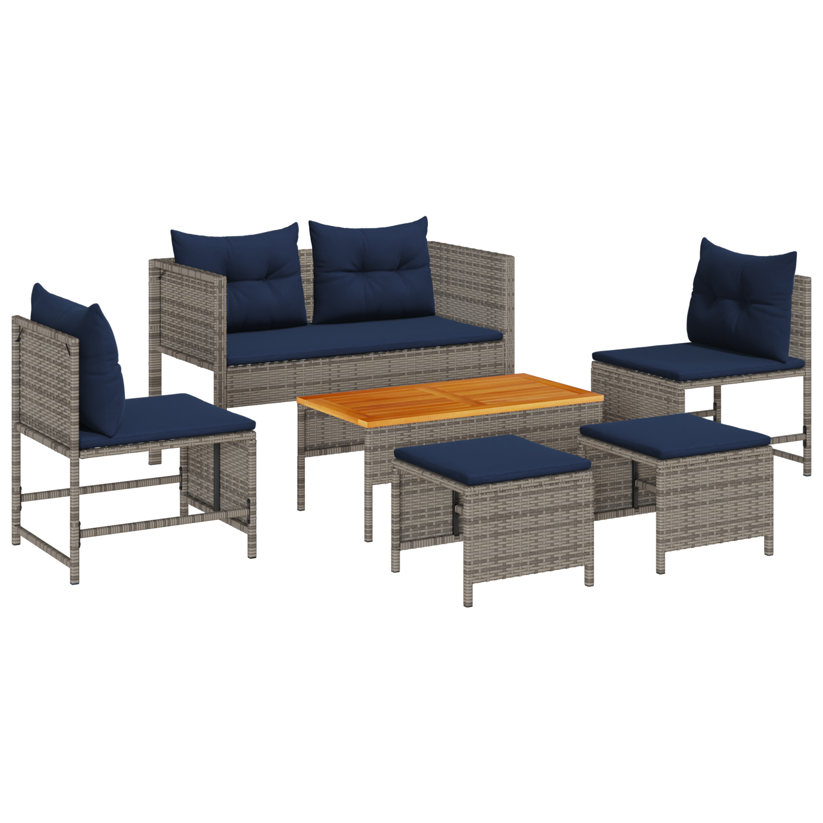 Outdoor Sofa Set Grey and navy blue Rattan with metal frame - Image 2