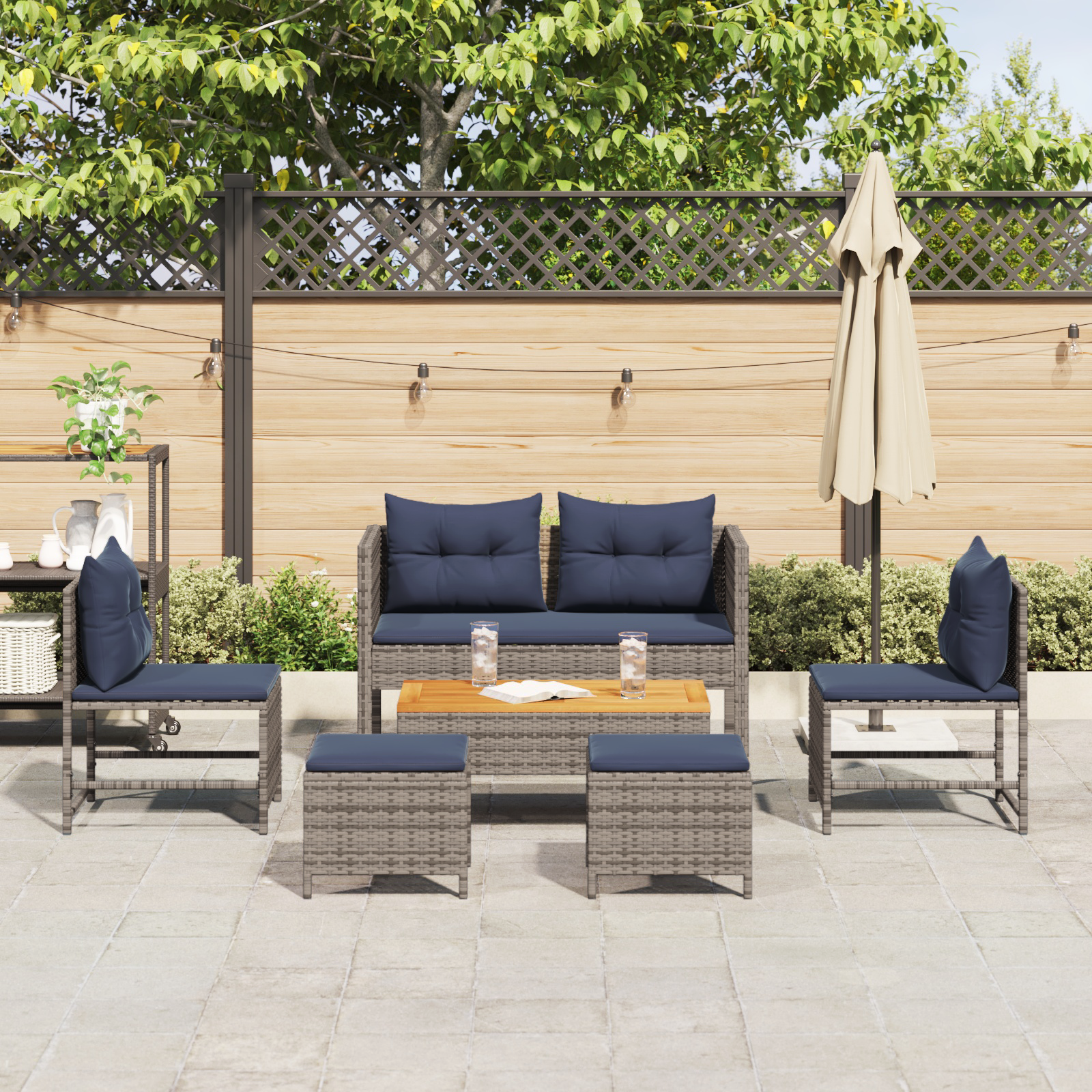 Outdoor Sofa Set Grey and navy blue Rattan with metal frame - Image 3