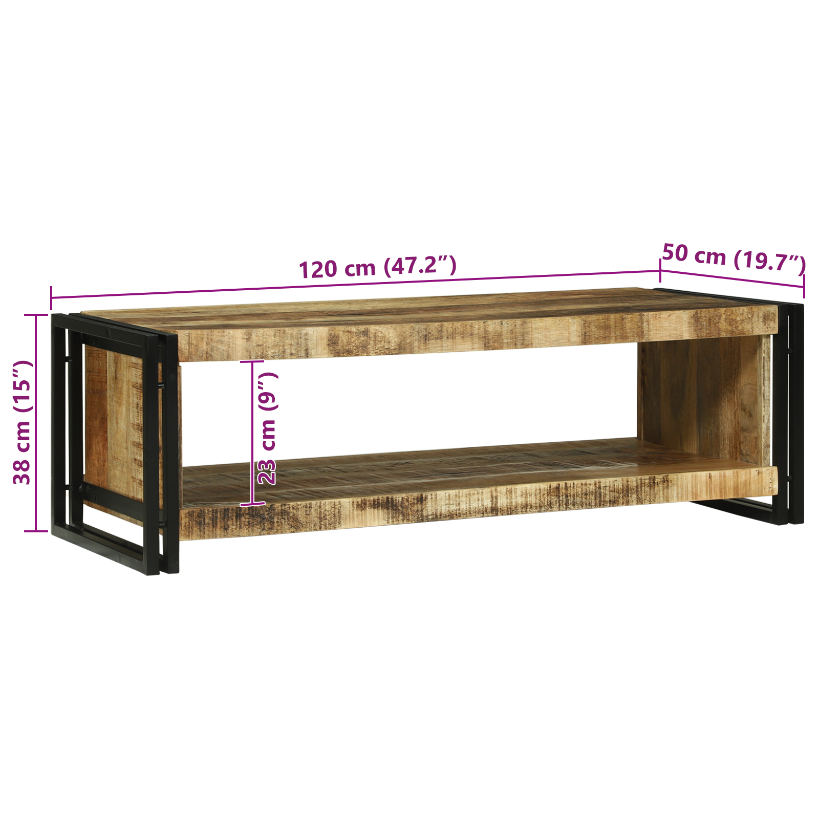 Coffee Table 120x50x38 cm Solid Rough Wood Mango - Image 10