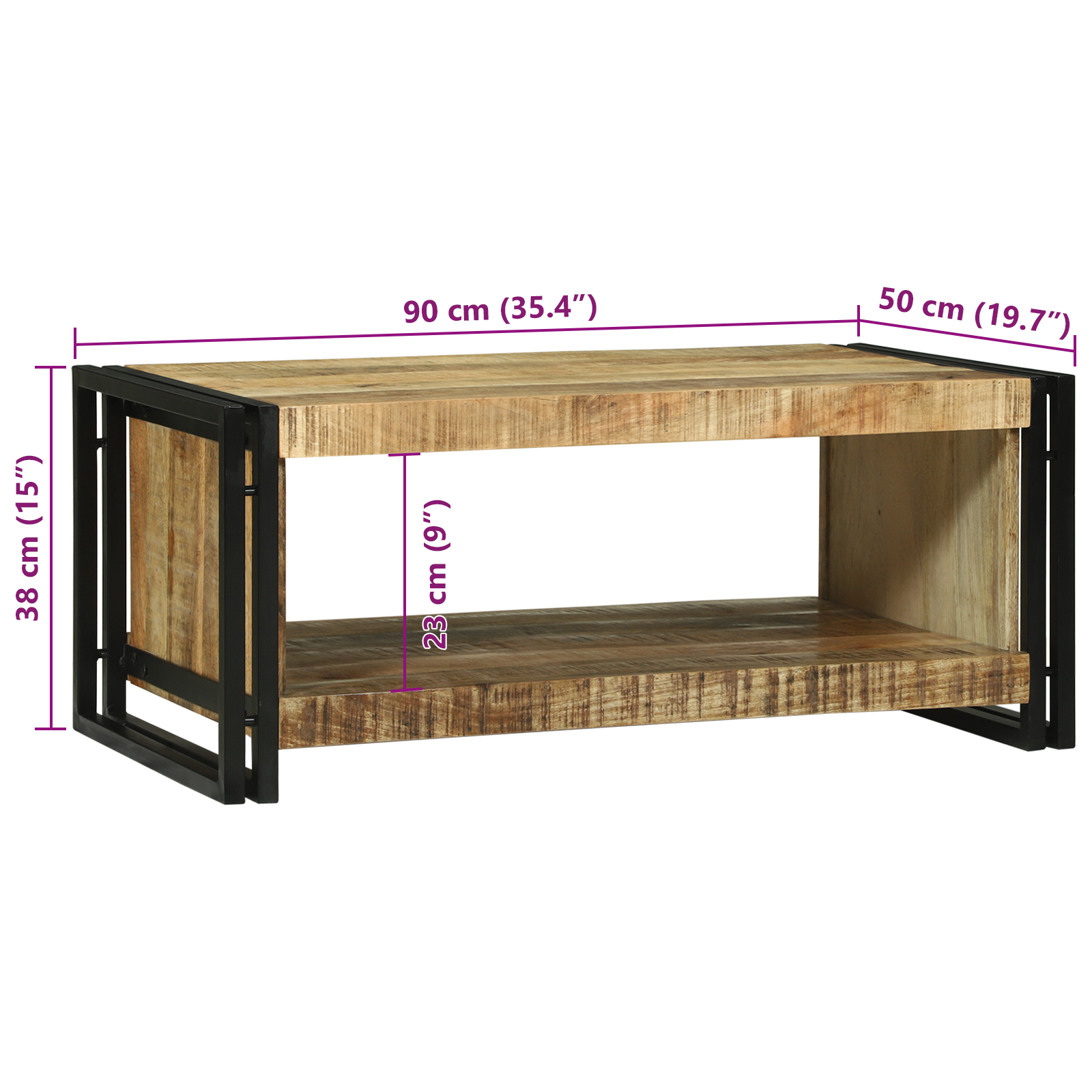Coffee Table 90x50x38 cm Solid Rough Wood Mango - Image 10