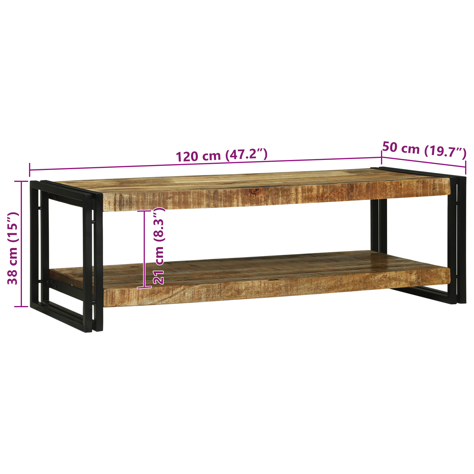 Coffee Table 120x50x38 cm Solid Wood Rough Mango - Image 9